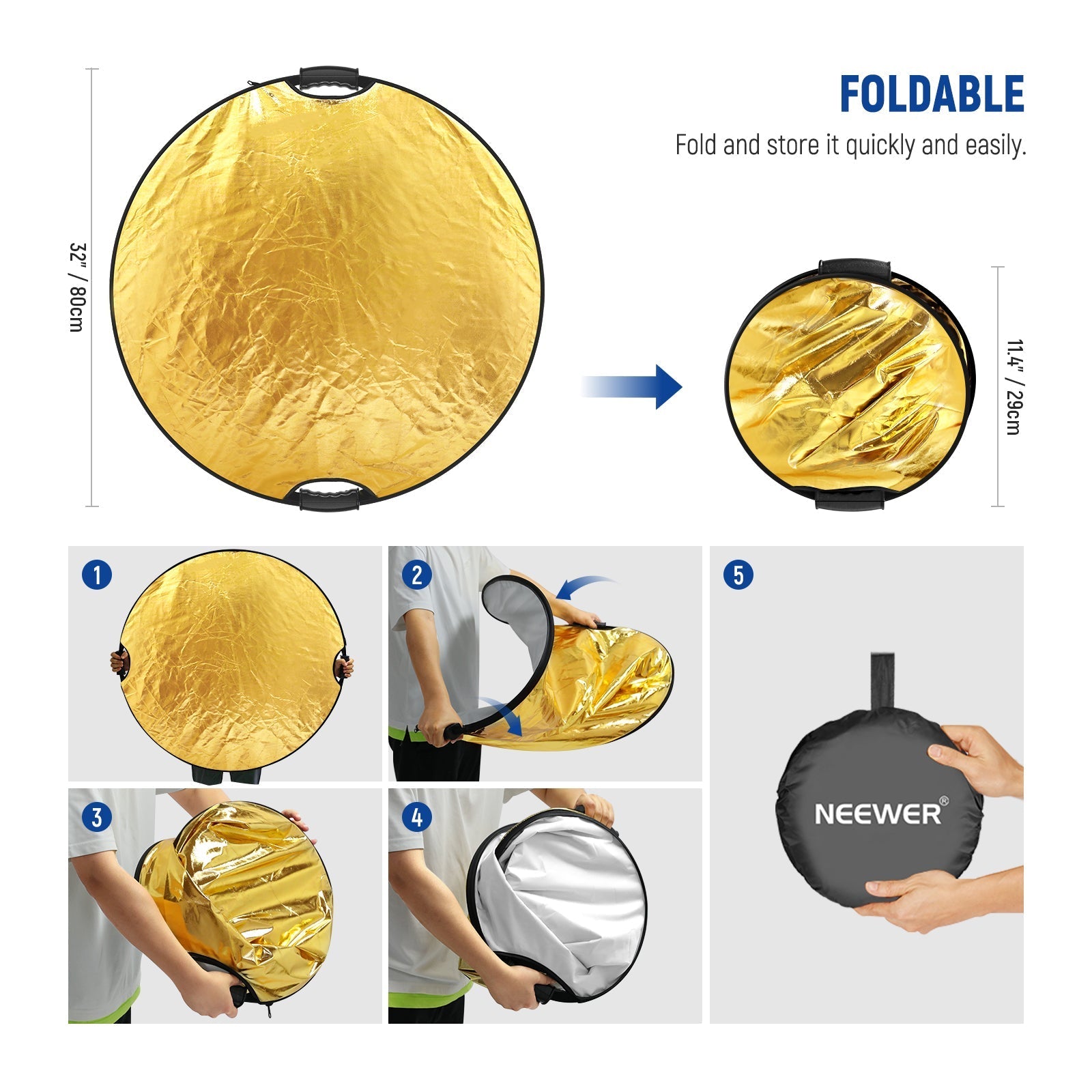 NEEWER RF-80II 5 In 1 Light Reflectors with Clamp & Hand Grips