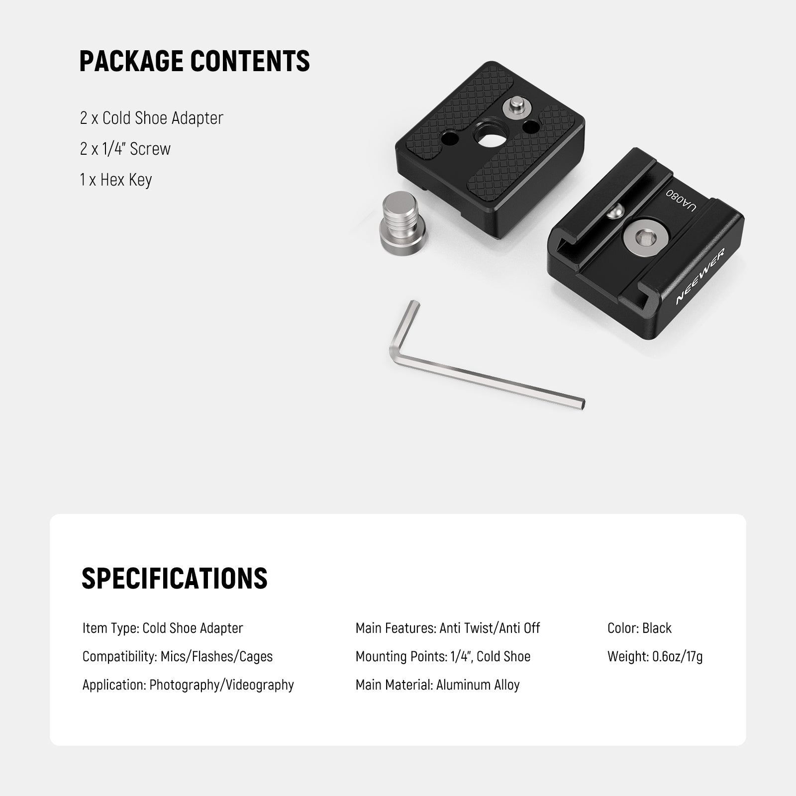 NEEWER UA080 2 Pack Cold Shoe Mount Adapter Set