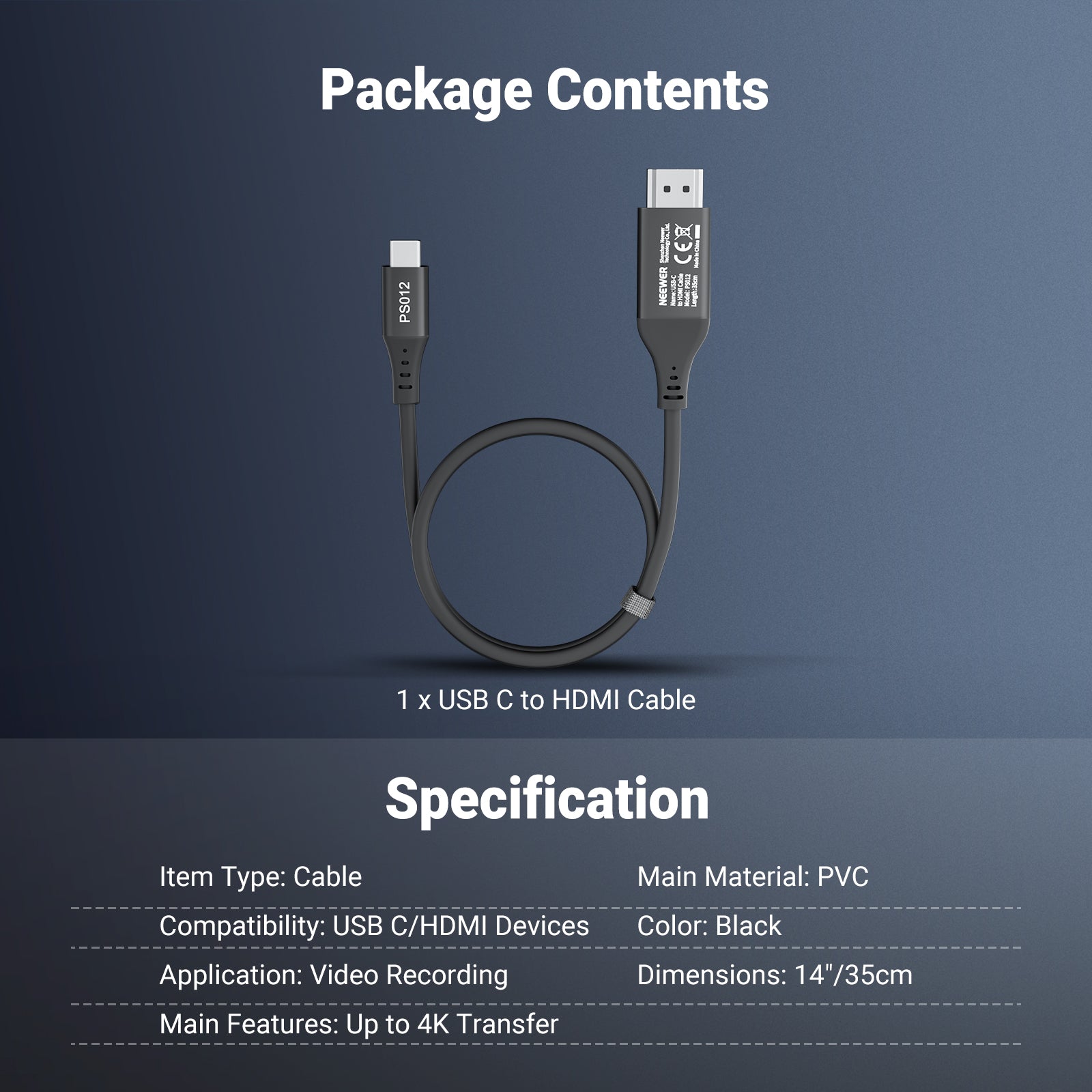 NEEWER PS012/PS013 USB C to HDMI Cable