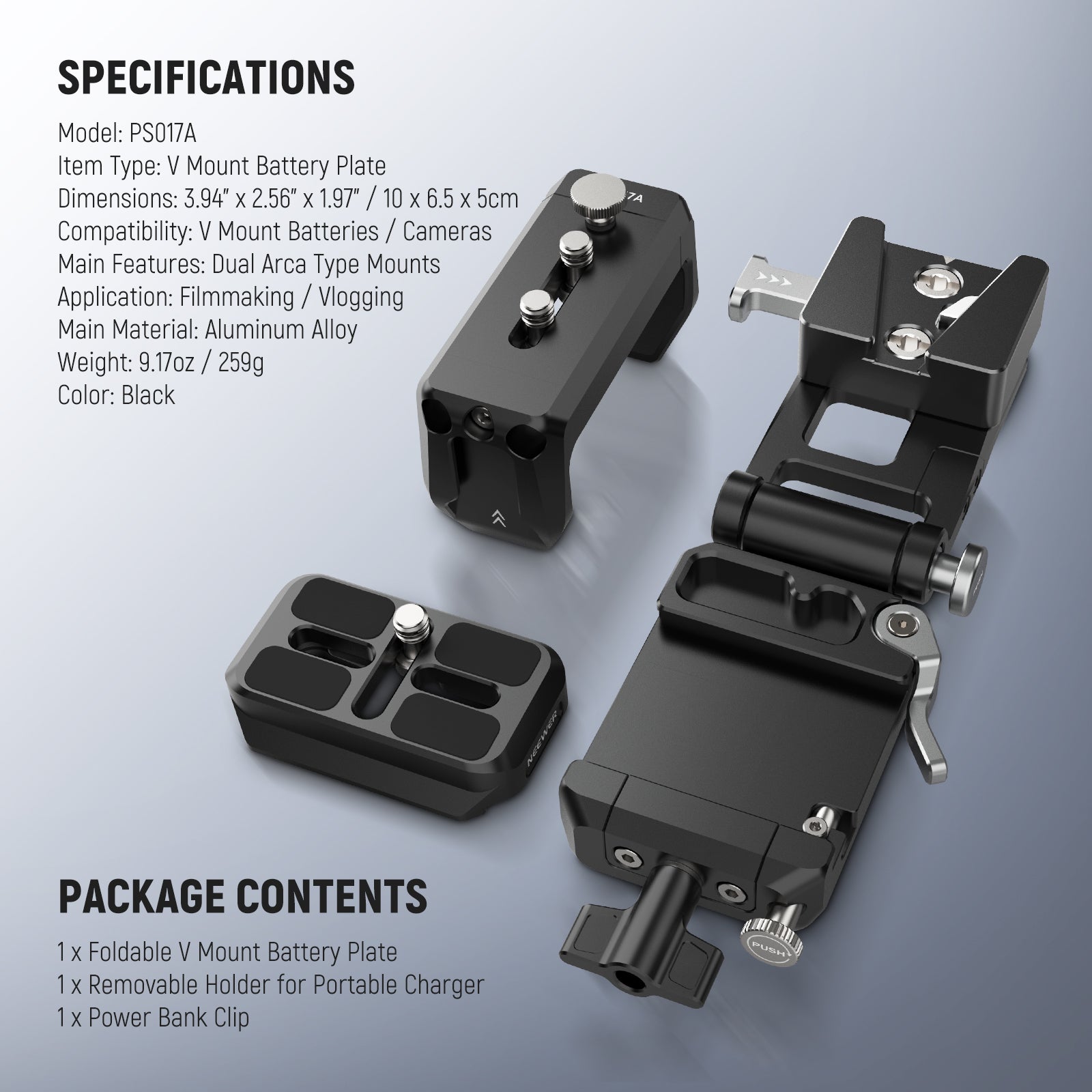 NEEWER PS017A V Mount Battery Plate with Arca Type QR Plate