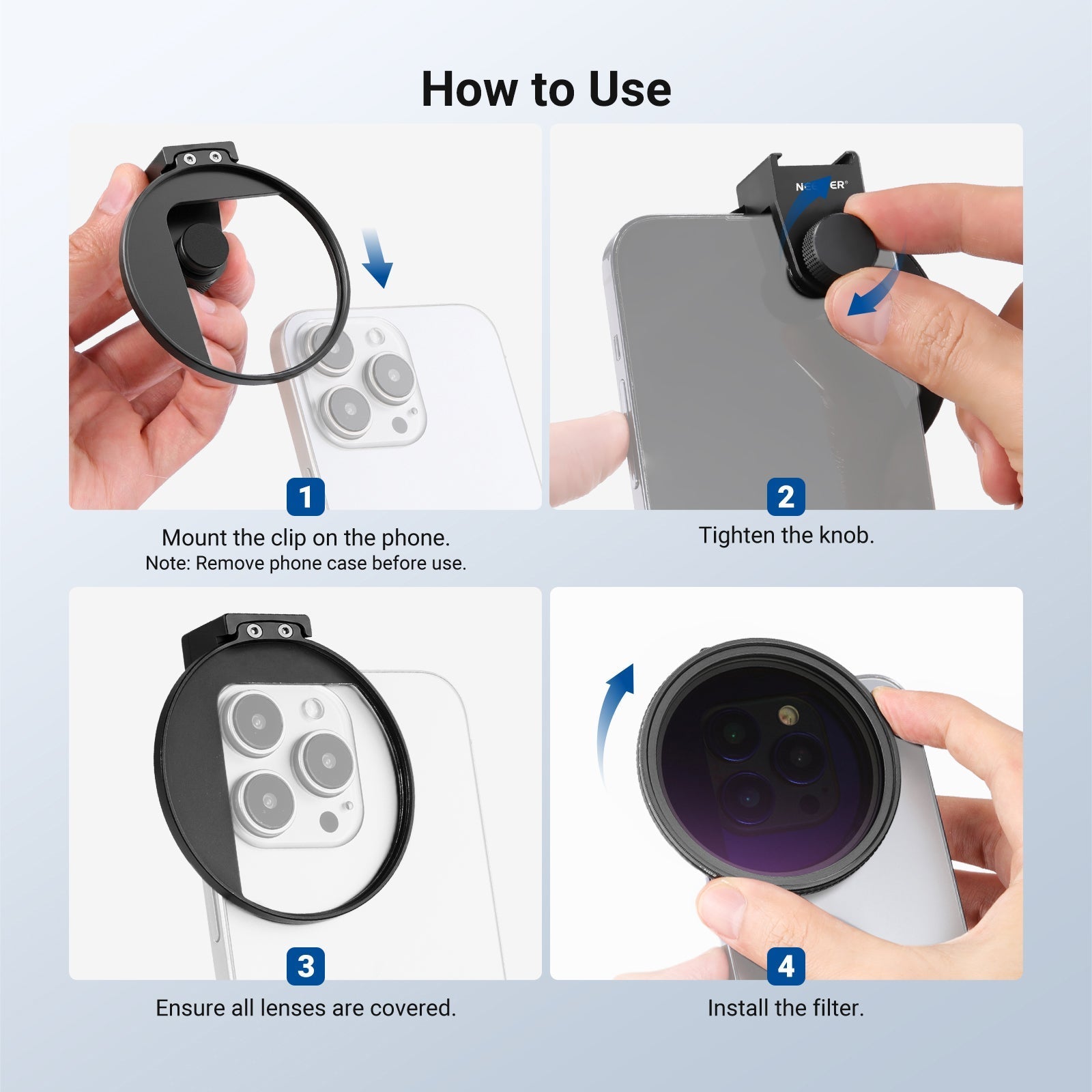 NEEWER 67mm Variable ND Filter Phone Clip Set (Compatible with S26)