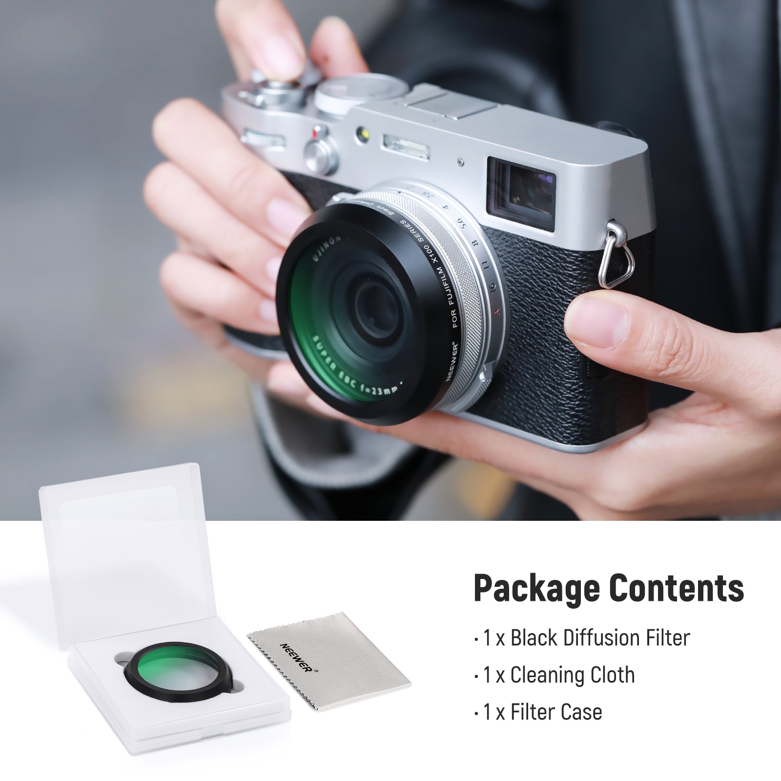 NEEWER Black Diffusion 1/4 Lens Filter for Fujifilm X100 Series Cameras
