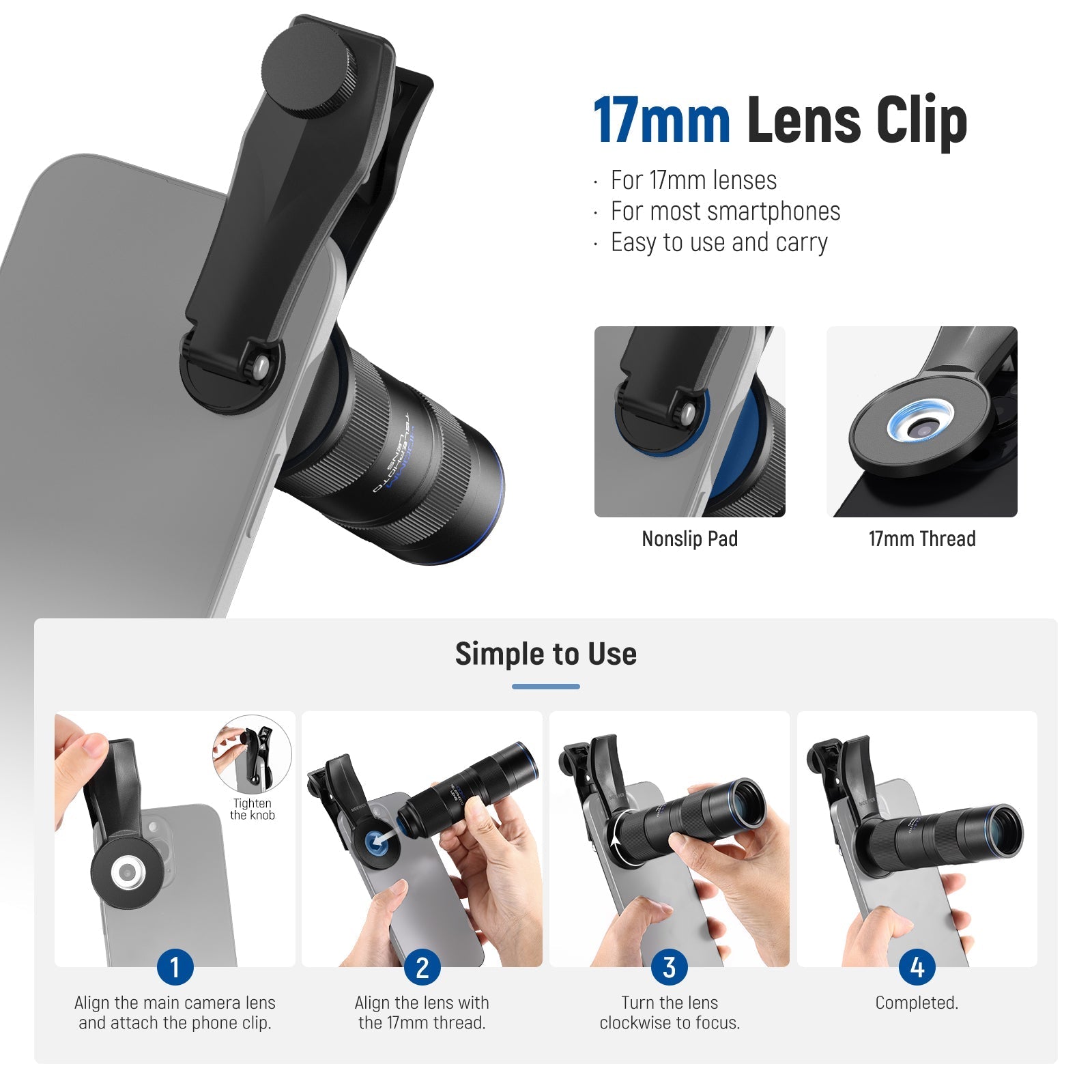 NEEWER LS-78 400mm Phone Telephoto Lens with 17mm Threaded Lens Clip