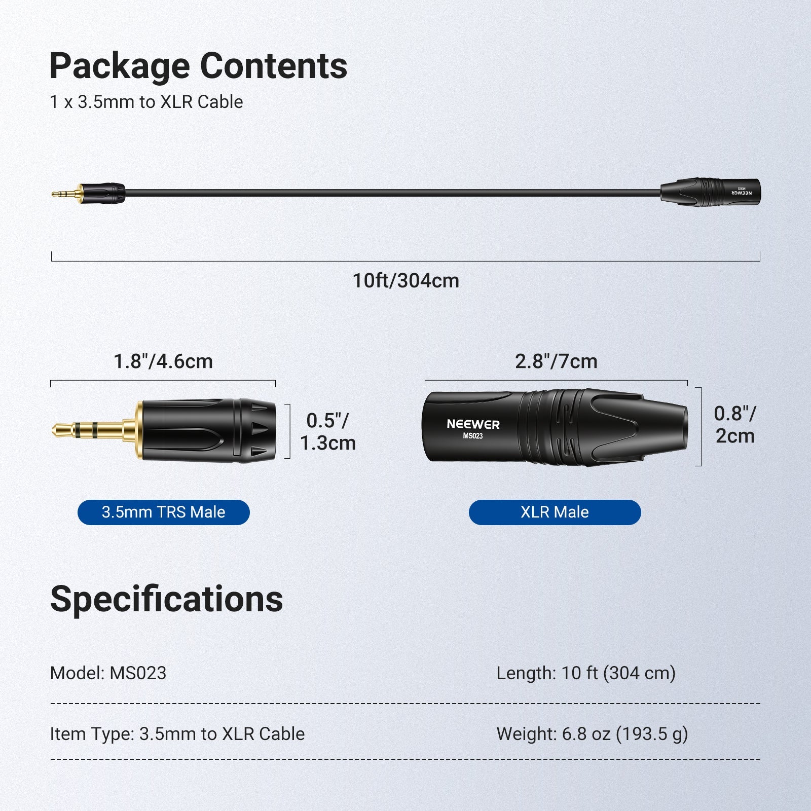 NEEWER MS023 3.5mm to XLR Cable