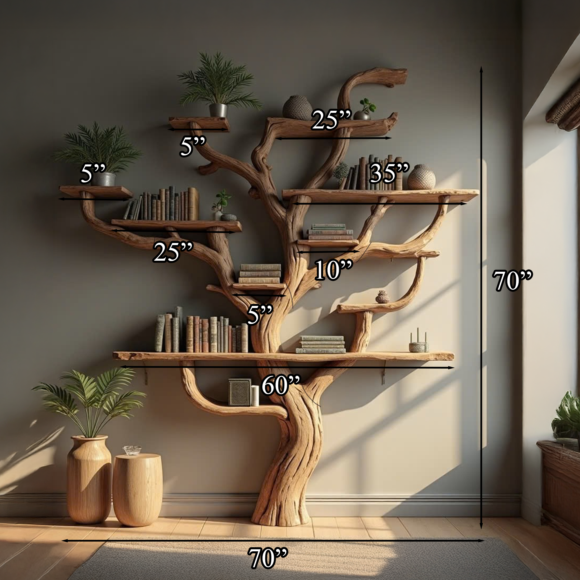 Corner Branch Shelf Wood Bookcase Wall Mounted