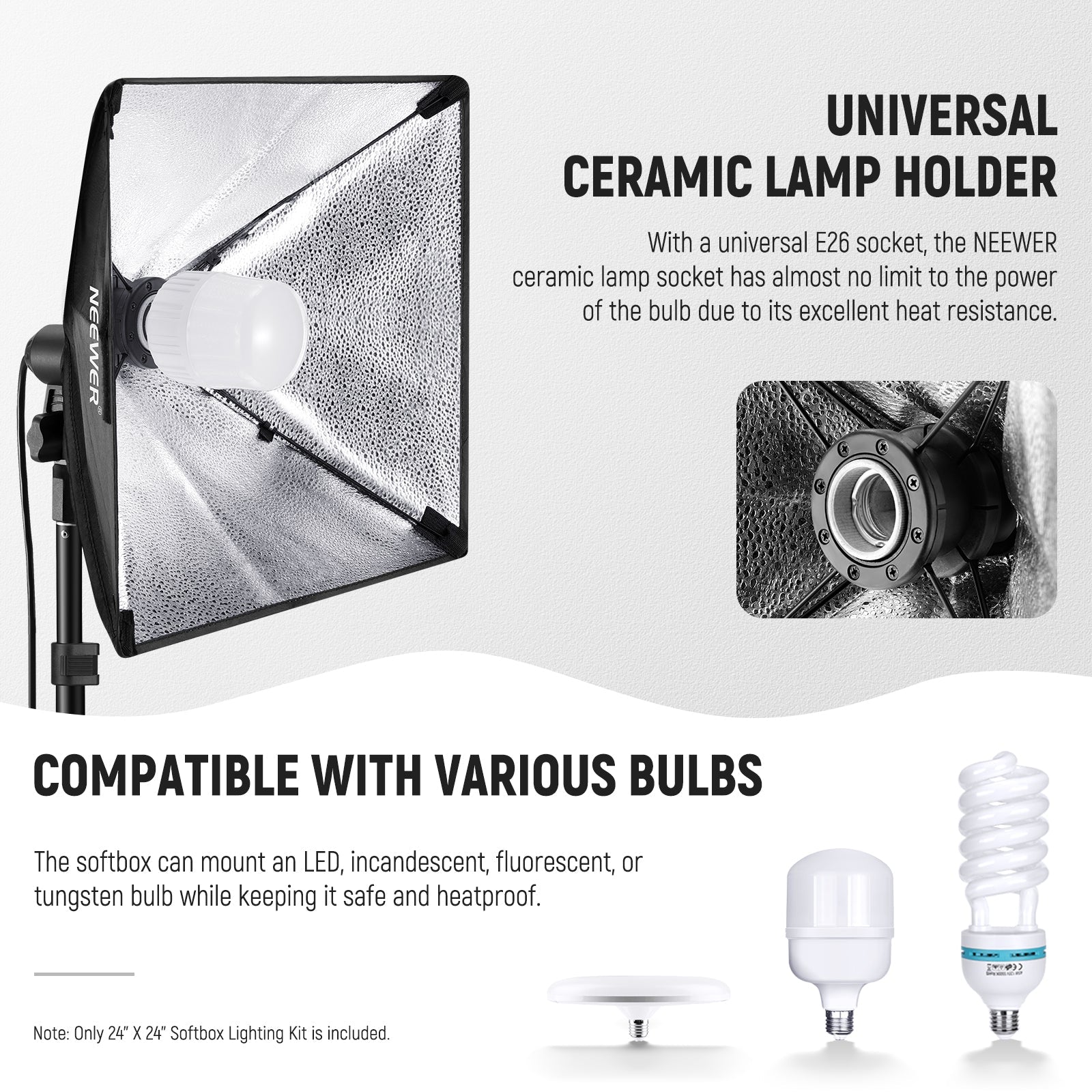 NEEWER NK300 24"X24"/60x60 350W Equivalent Softbox Lighting Kit