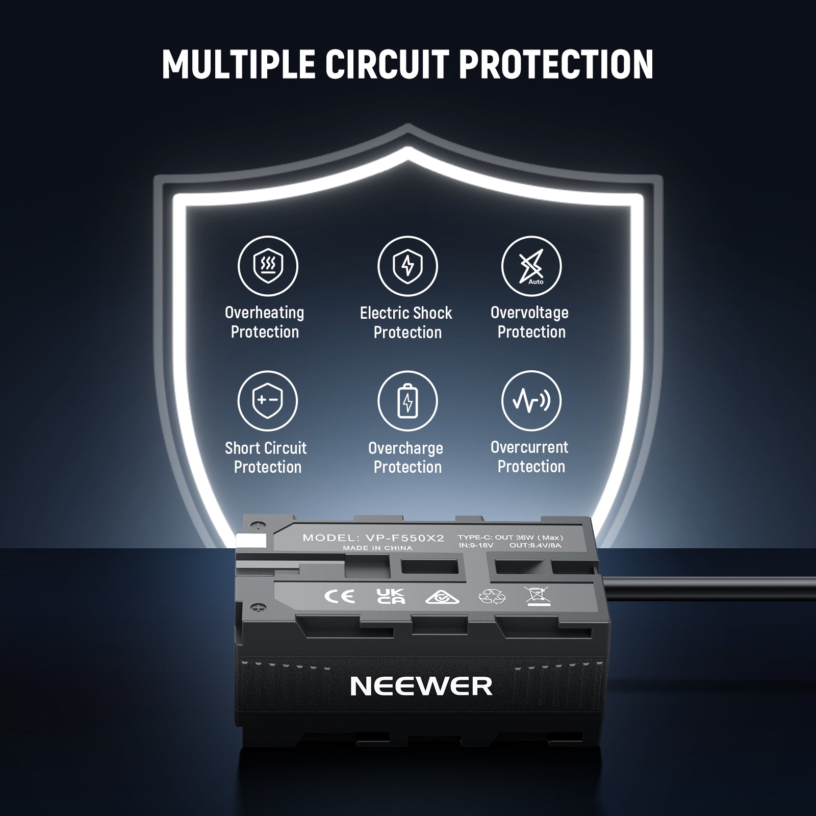 NEEWER VP-F550X2 Dual Sided Dummy Battery Adapter with Display