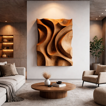 Organic Flow Carved Wood Wall Art Modern Sculptural Decor
