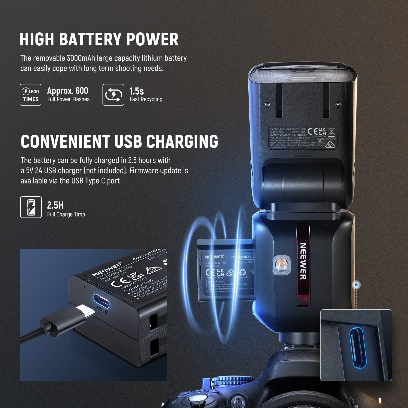 NEEWER Z880 GN60 5600K 76Ws TTL Flash Speedlite