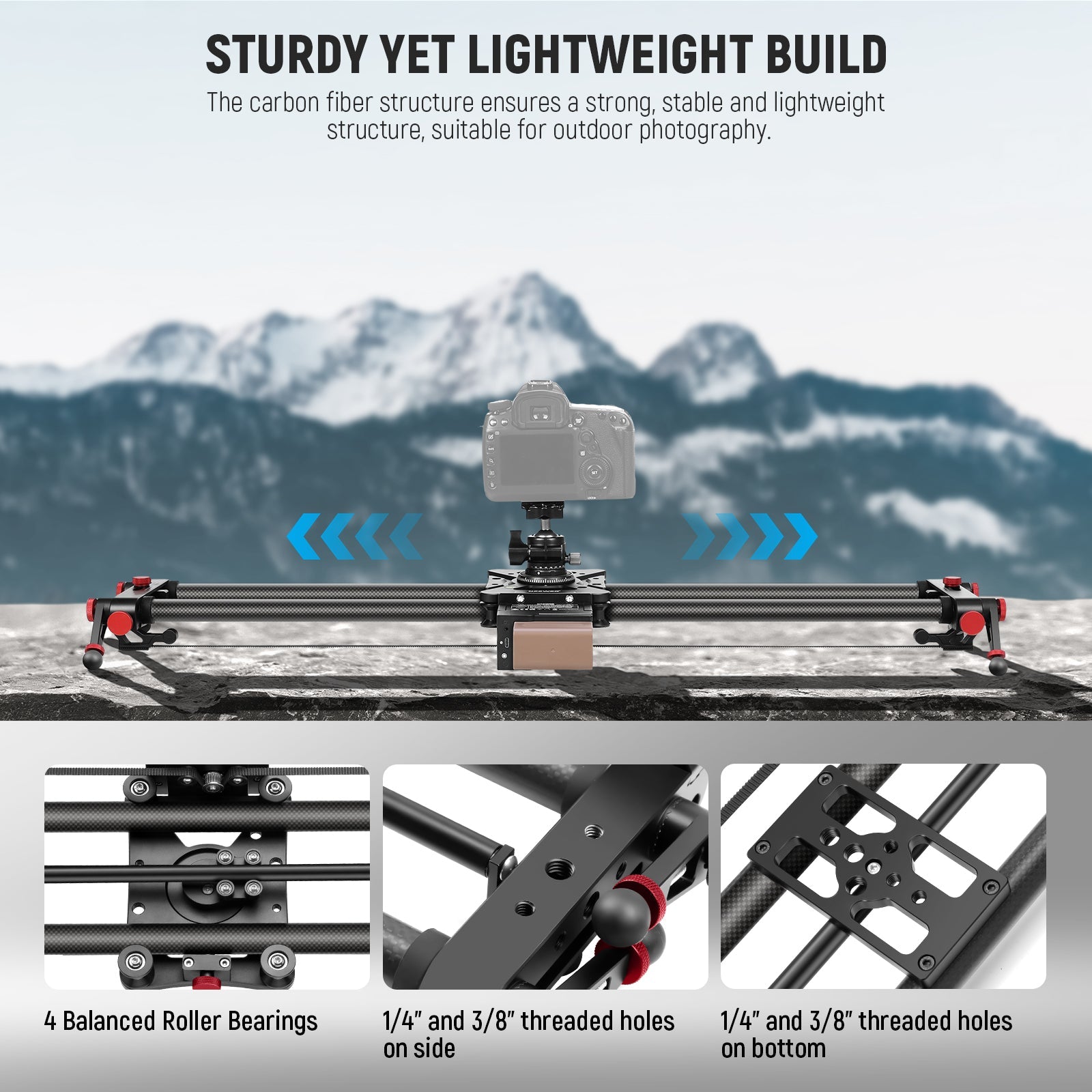 NEEWER ER1 Motorized Carbon Fiber Camera Slider with F750 Battery