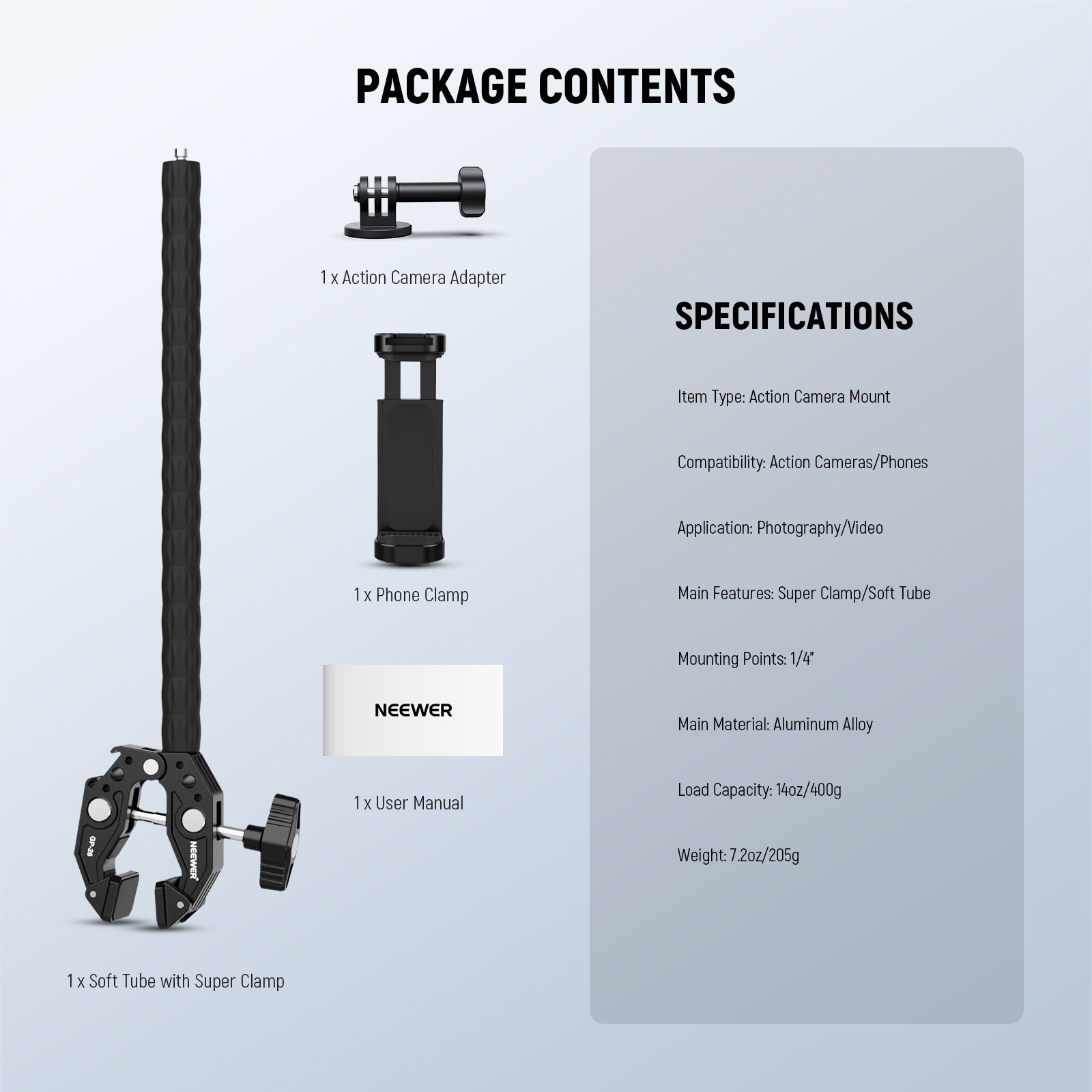 NEEWER GP-26 Action Camera Mount Kit with Super Clamp