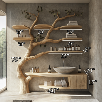 Wood Vanity With Mini Sink Floating Shelves Tree Branches