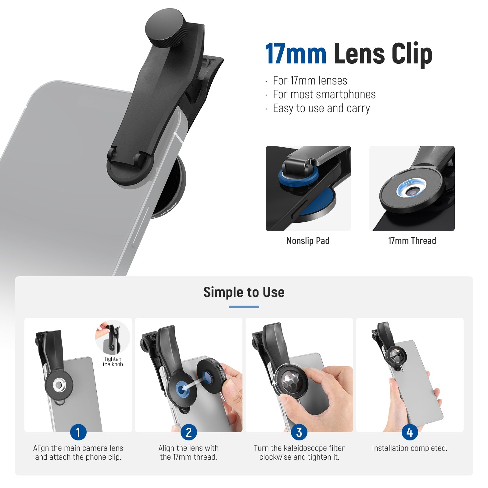 NEEWER FL-101 37mm Kaleidoscope Prism Filter with Phone Clip