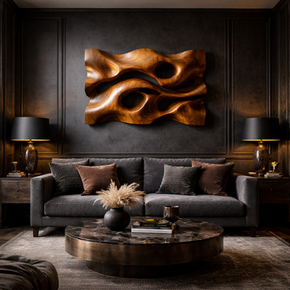 Sculpted Wave Solid Wood Wall Art Headboard Artistic Interior Accent