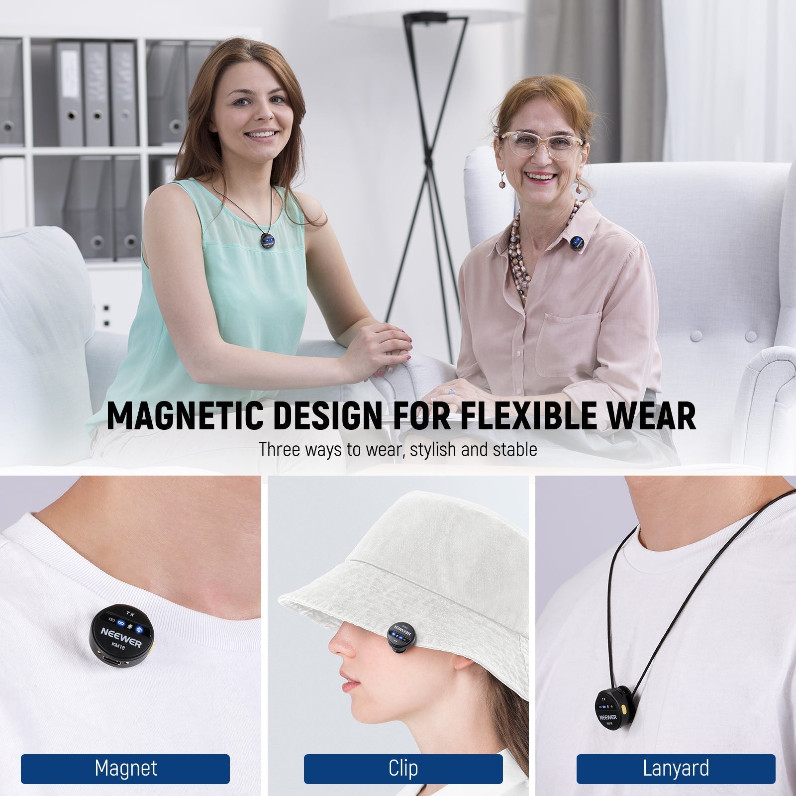 NEEWER KM18 Wireless Button Lavalier Microphone for USB C Phone PC