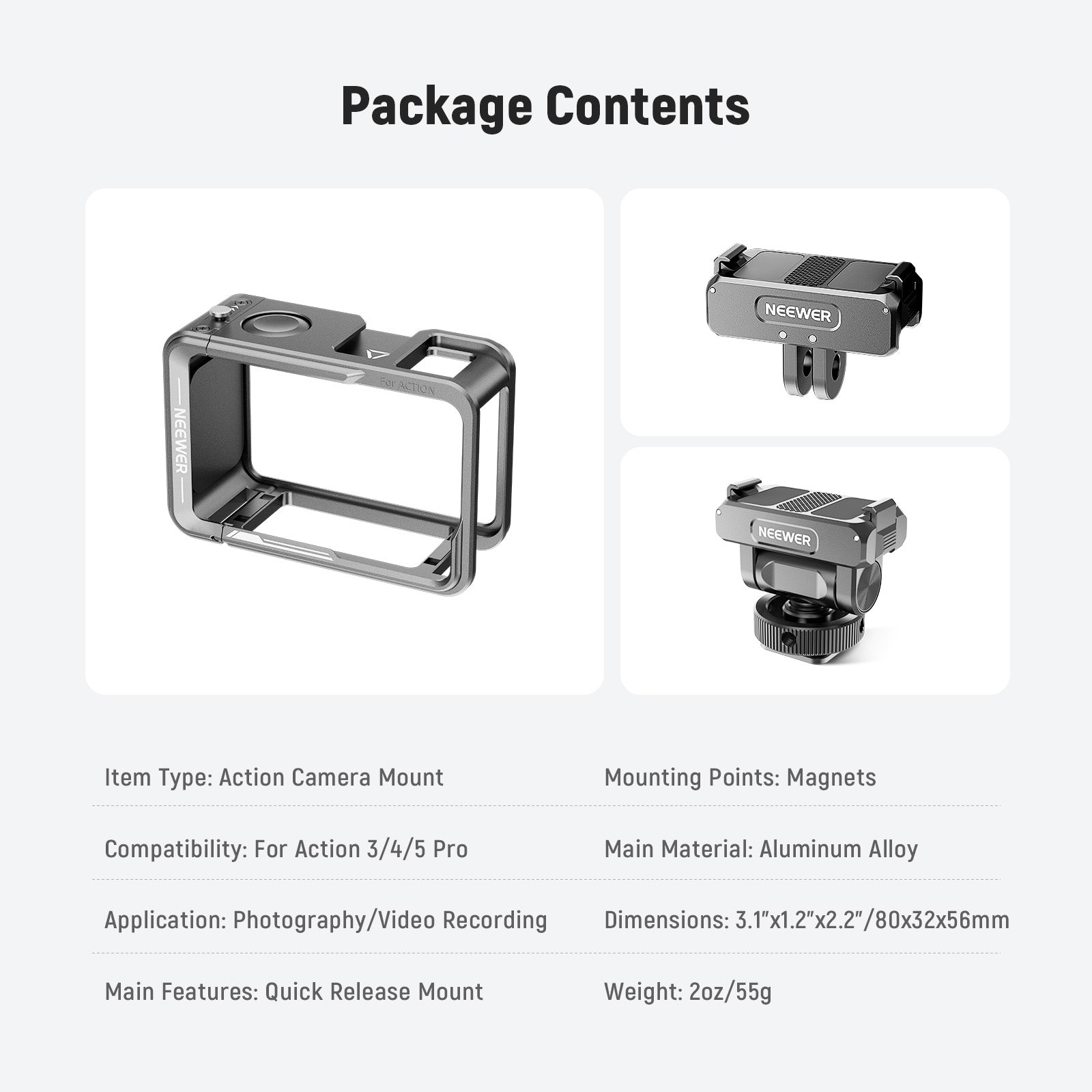 NEEWER AC011+AC012+ AC014 Action Camera Cage Kit For DJI Osmo Action 5 Pro/4/3