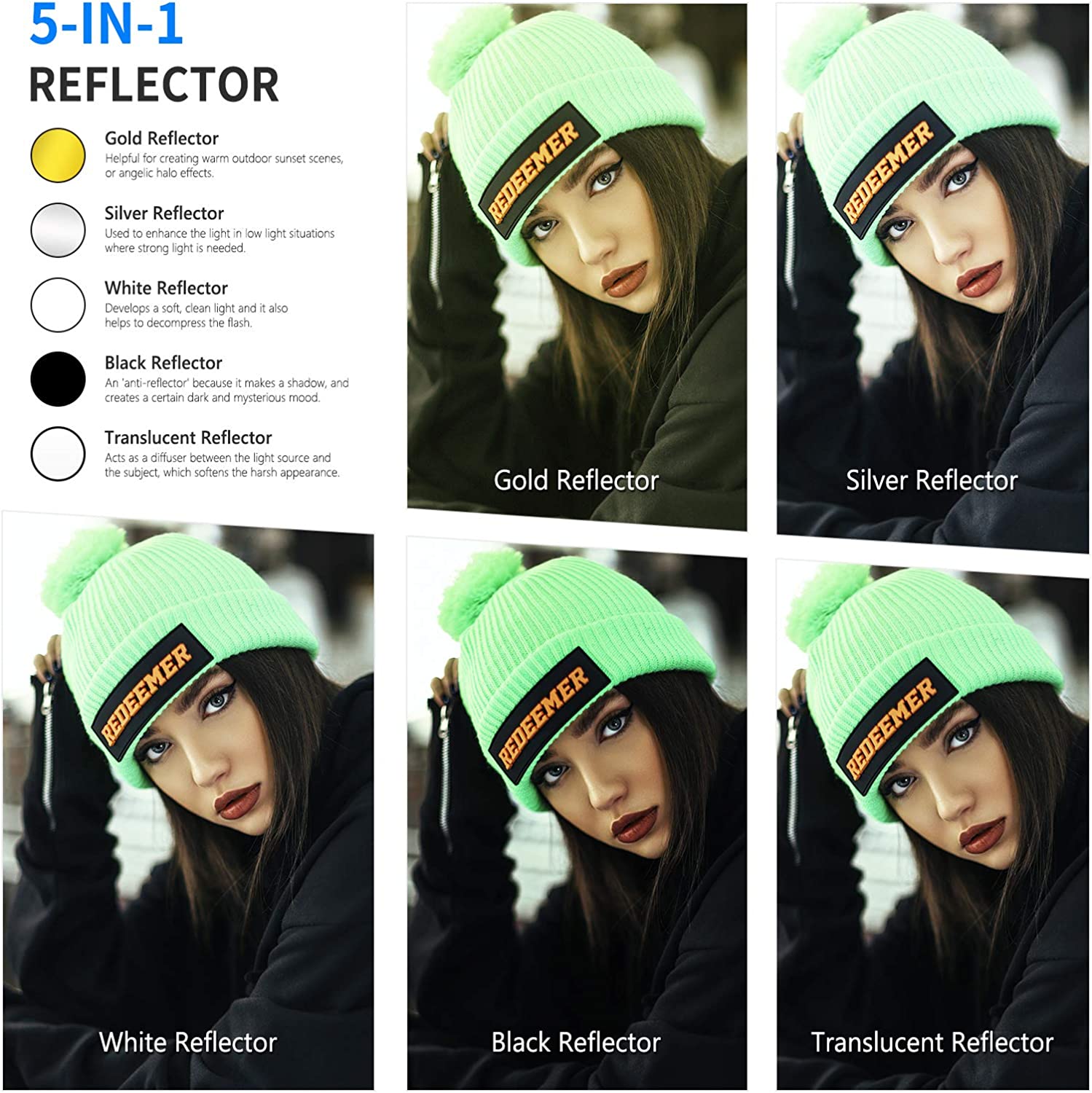 NEEWER 5-in-1 80CM/110CM Collapsible Round Light Reflector With Grip