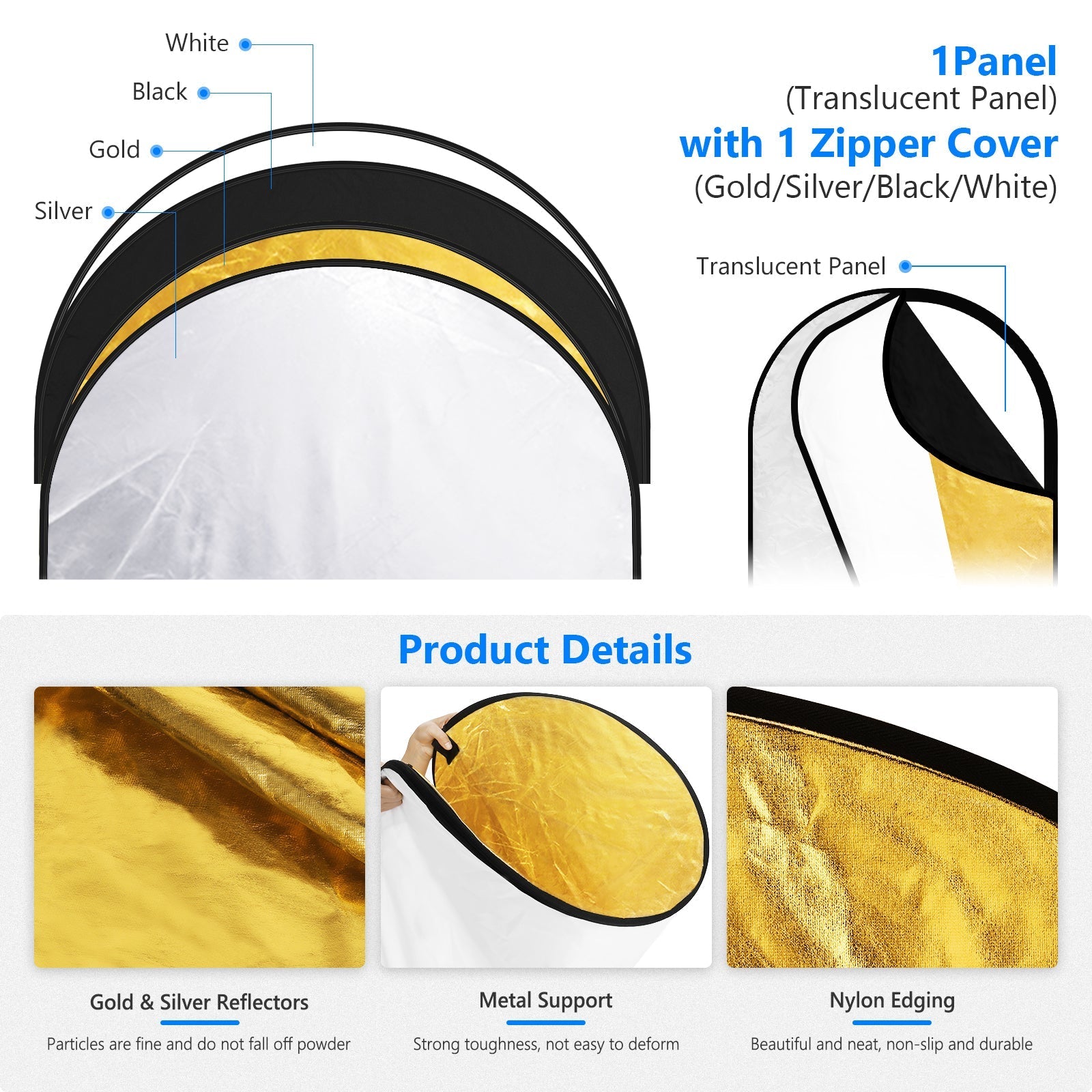 NEEWER 5 in 1 Portable Lighting Reflector/Diffuser Kit