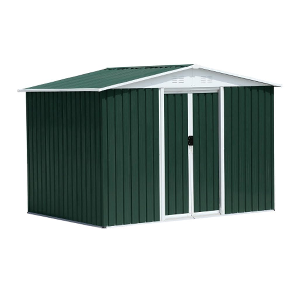 8x6FT Outdoor Metal Storage Shed | Green Galvanized Steel Garden Shed