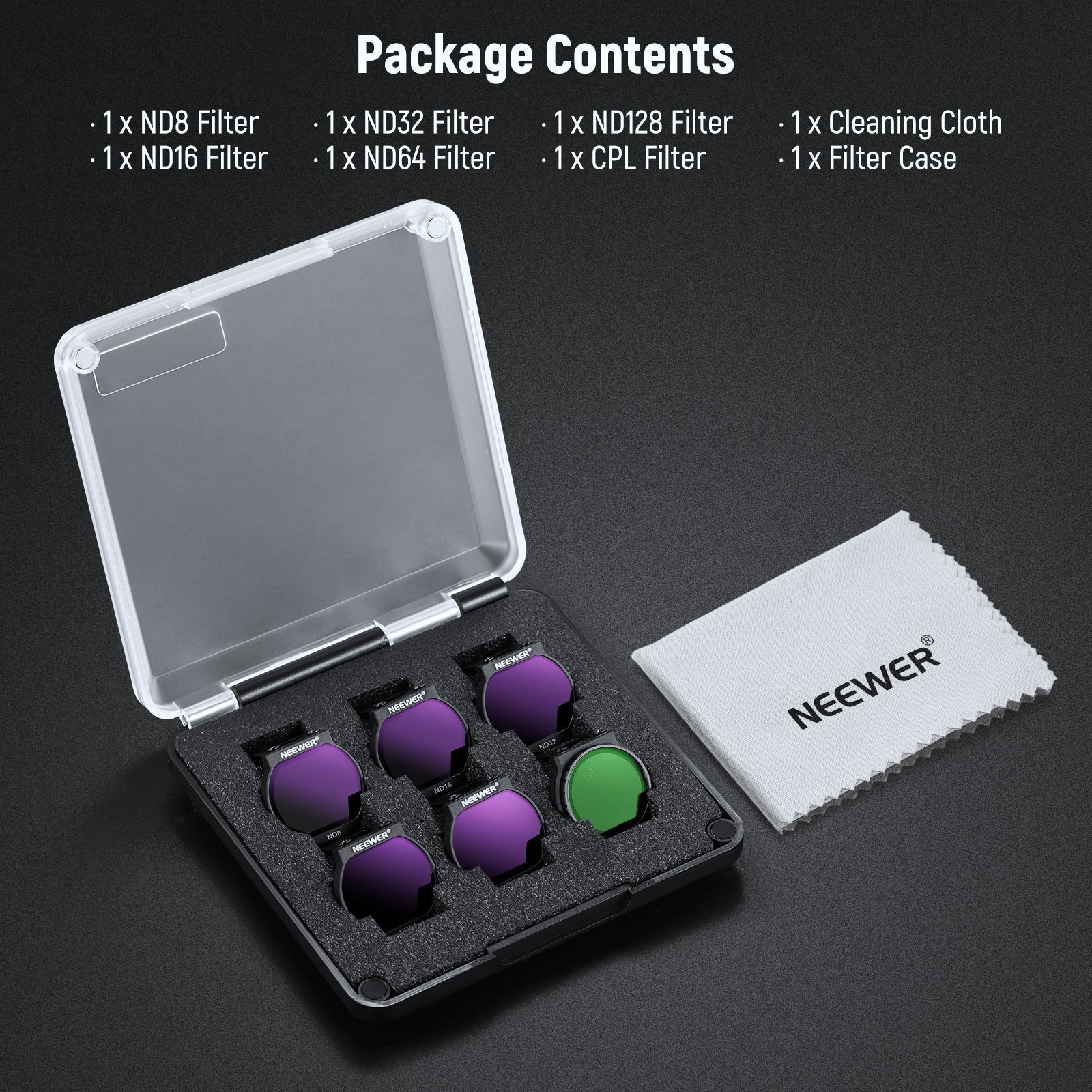 NEEWER FL-N30 6-Pack ND8/ND16/ND32/ND64/ND128/CPL Filter Set for DJI NEO