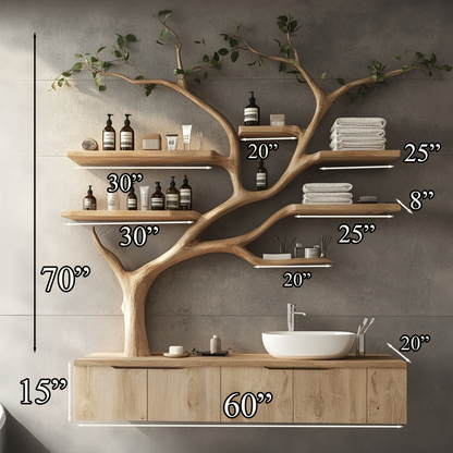 Tree Branches Rustic Bathroom Vanity With Sink Floating Shelves
