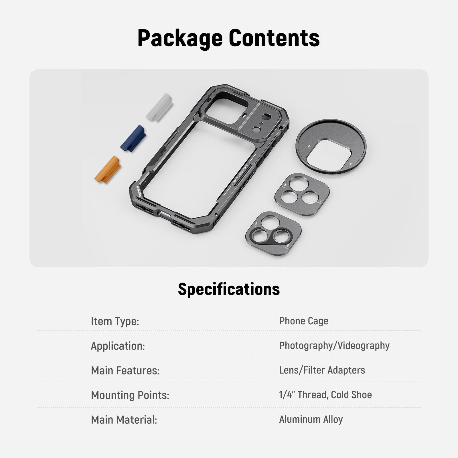 NEEWER PA143/PA144 Phone Cage Compatible with iPhone 17 Pro/Pro Max