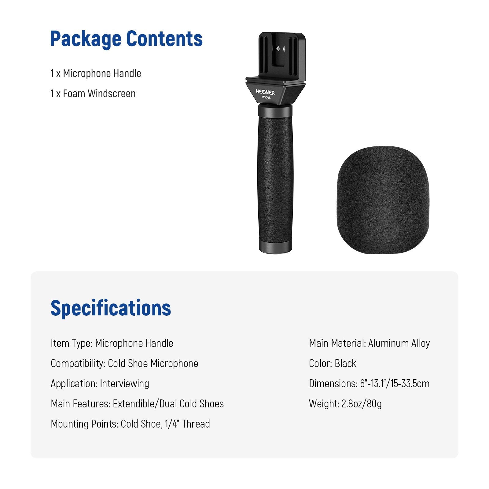 NEEWER MS005 13"/33cm Telescopic Lavalier Microphone Handheld
