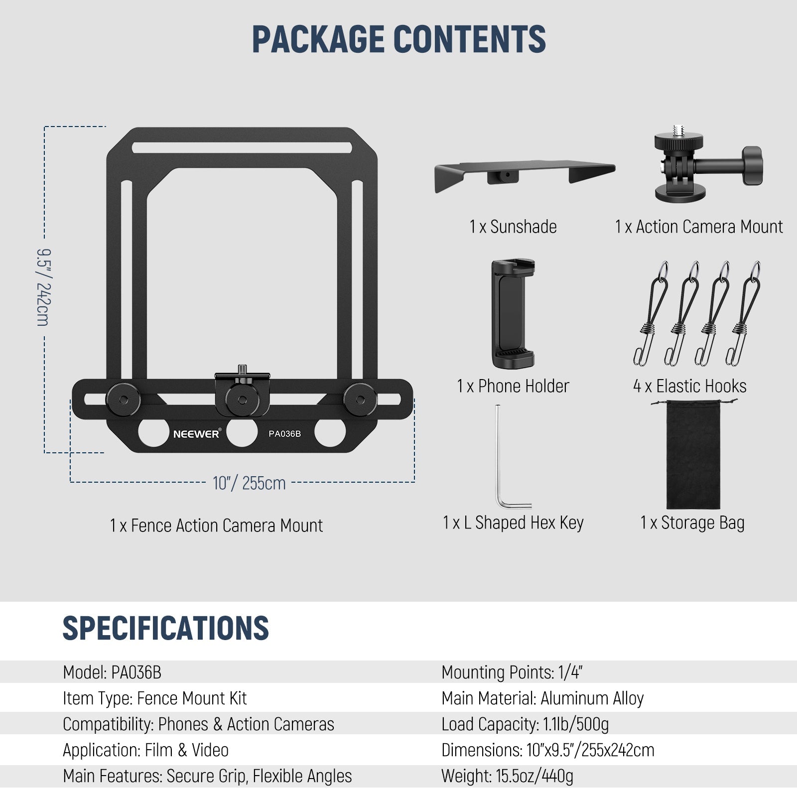 NEEWER PA036B Fence Phone & Camera Mount