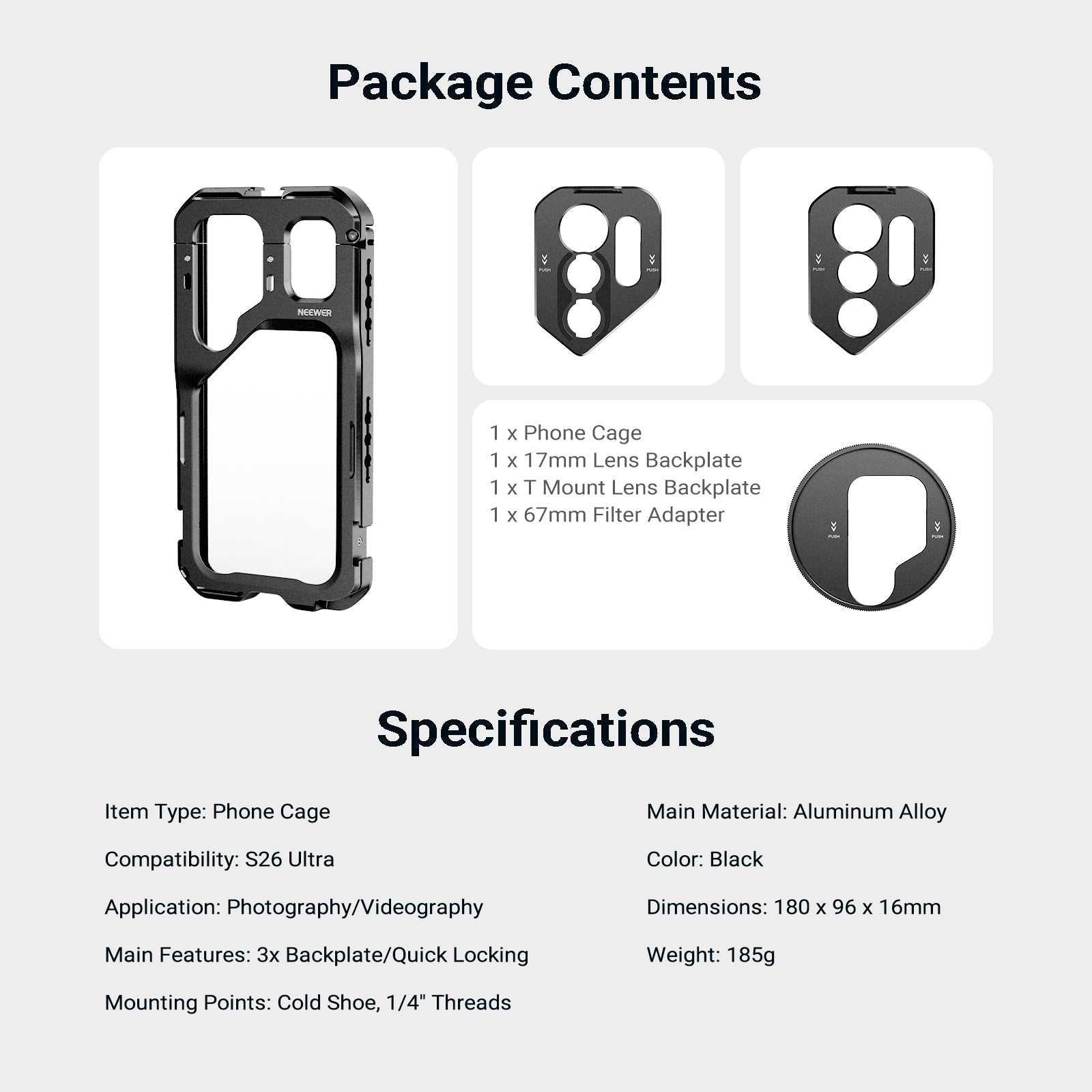 NEEWER PA182 Phone Cage Compatible with Samsung Galaxy S26 Ultra