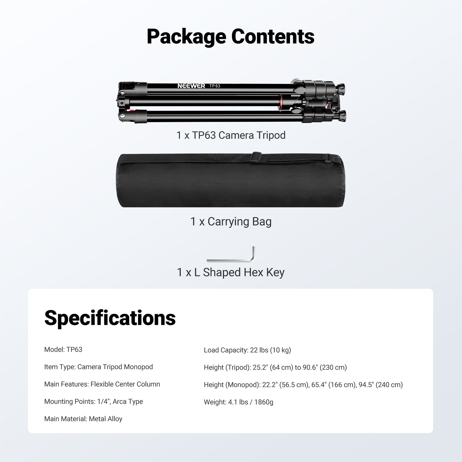 NEEWER TP63/TP64 Overhead Horizontal Camera Tripod Monopod