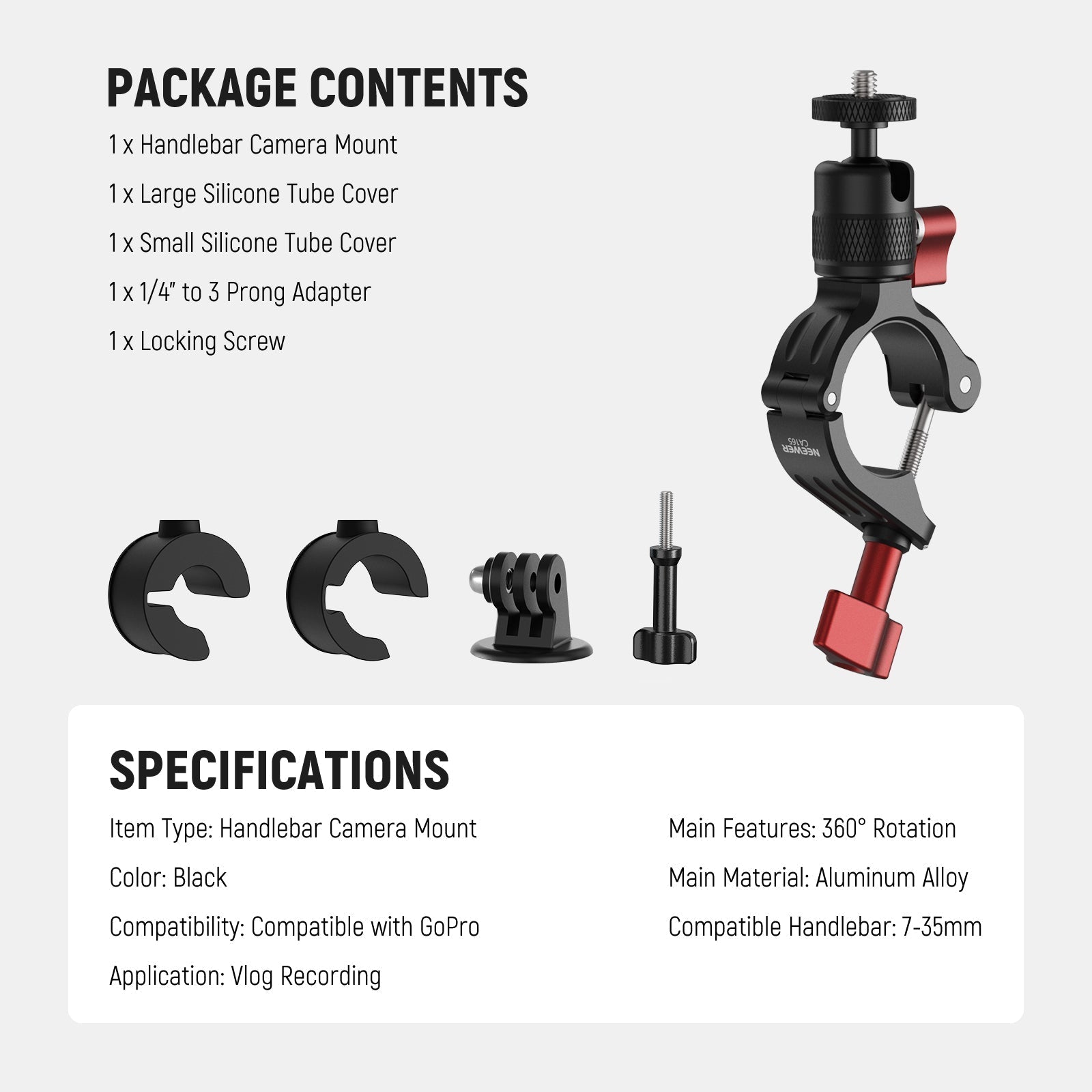 NEEWER CA165 Motorcycle Bike Handlebar Mount For Action Cameras