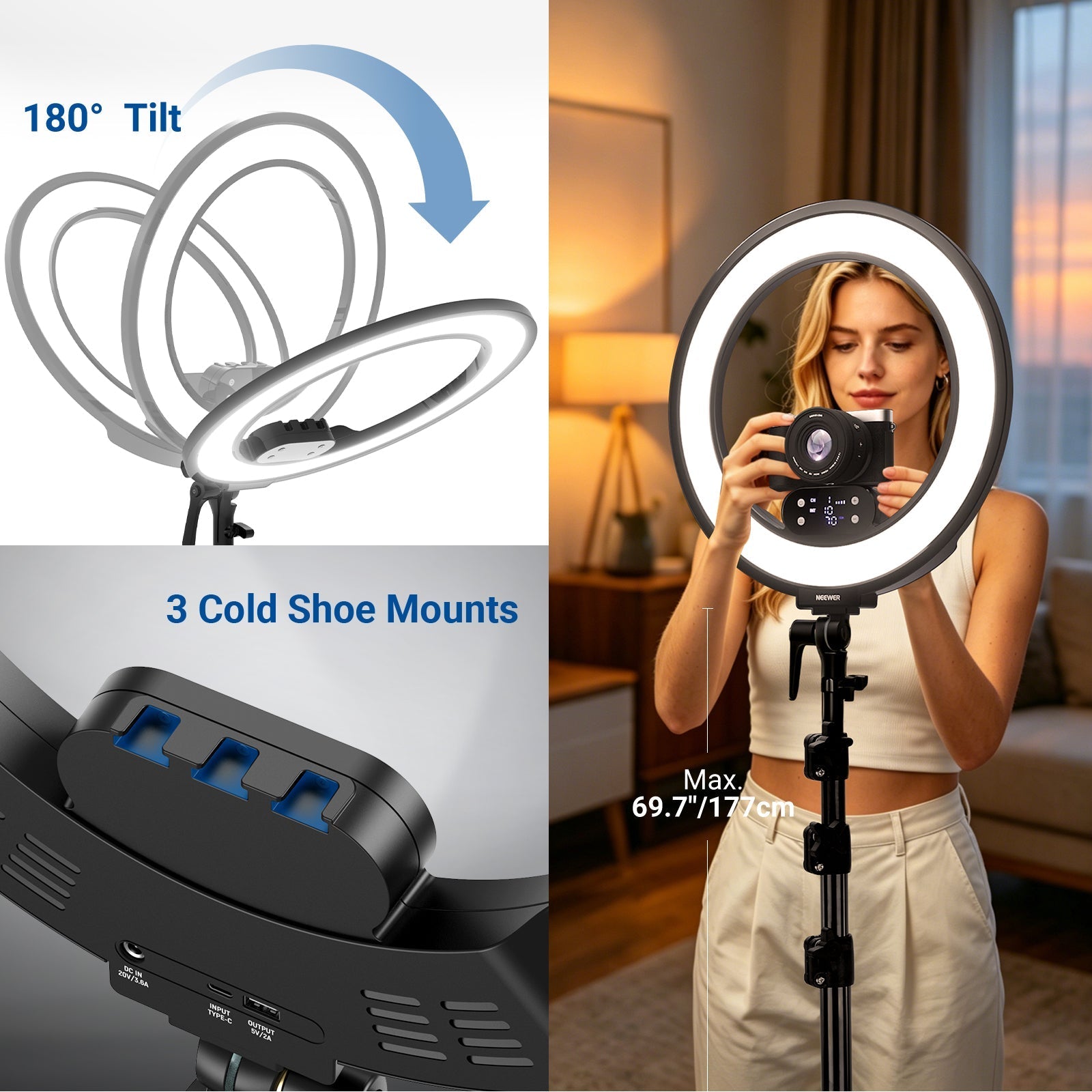 NEEWER RB18B 18" Edge-Lit LED Cordless Ring Light