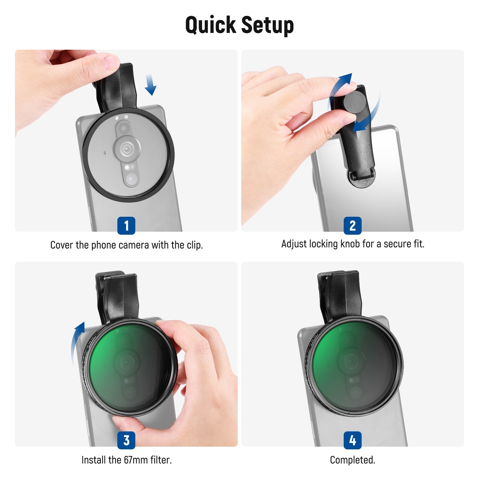 NEEWER FL-B21/FL-B25 67mm Variable ND2-32 Filter with Clip For Smartphone
