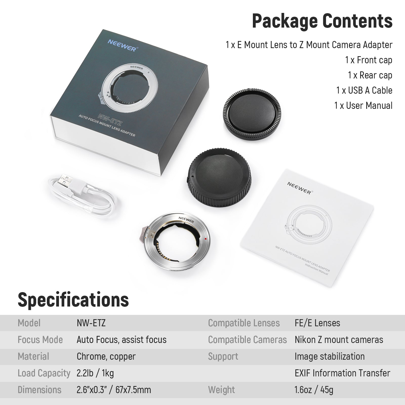 NEEWER NW-ETZ Camera Autofocus Adapter Ring for Nikon