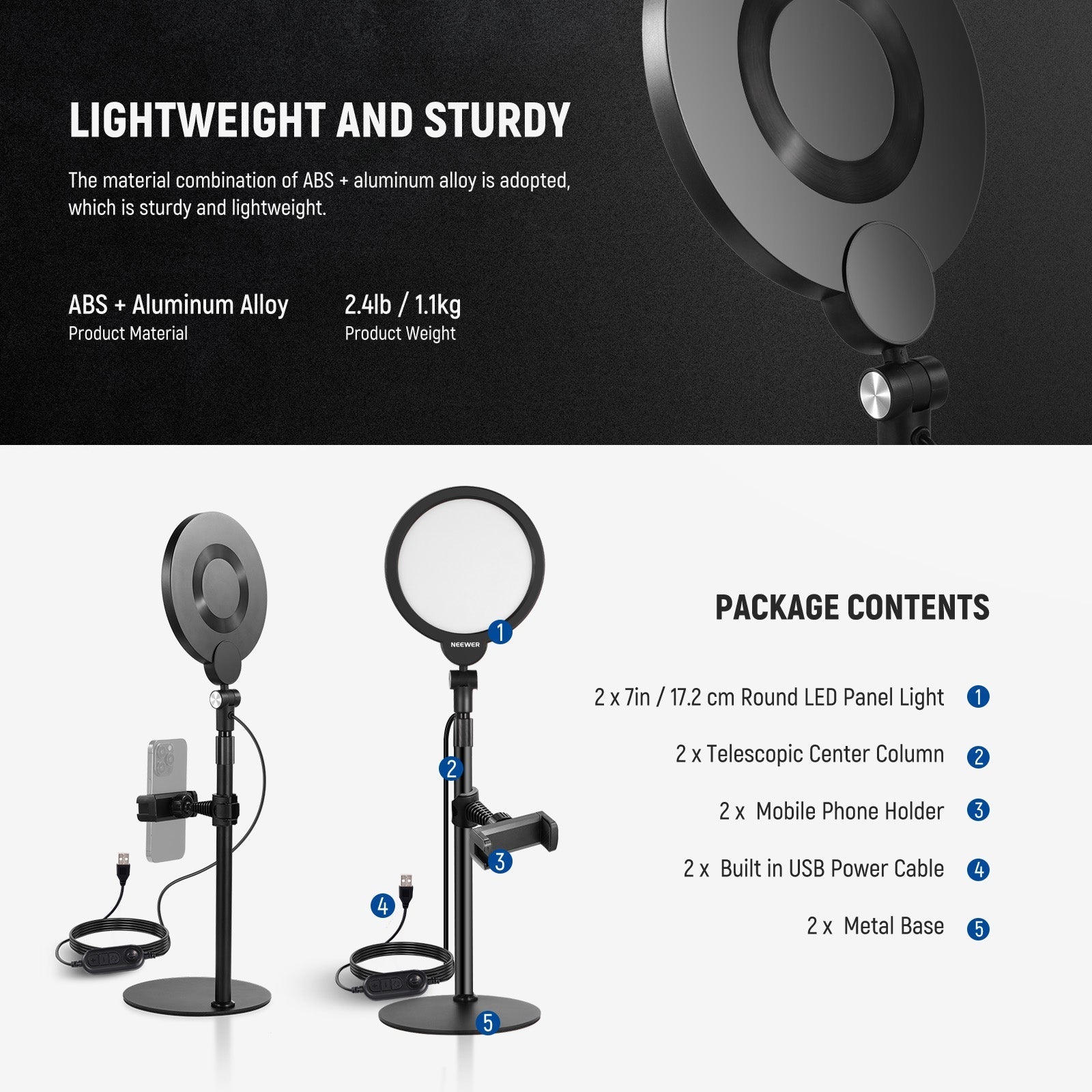 NEEWER BASICS R06 7" Desktop Phone Selfie Round LED Light Kit