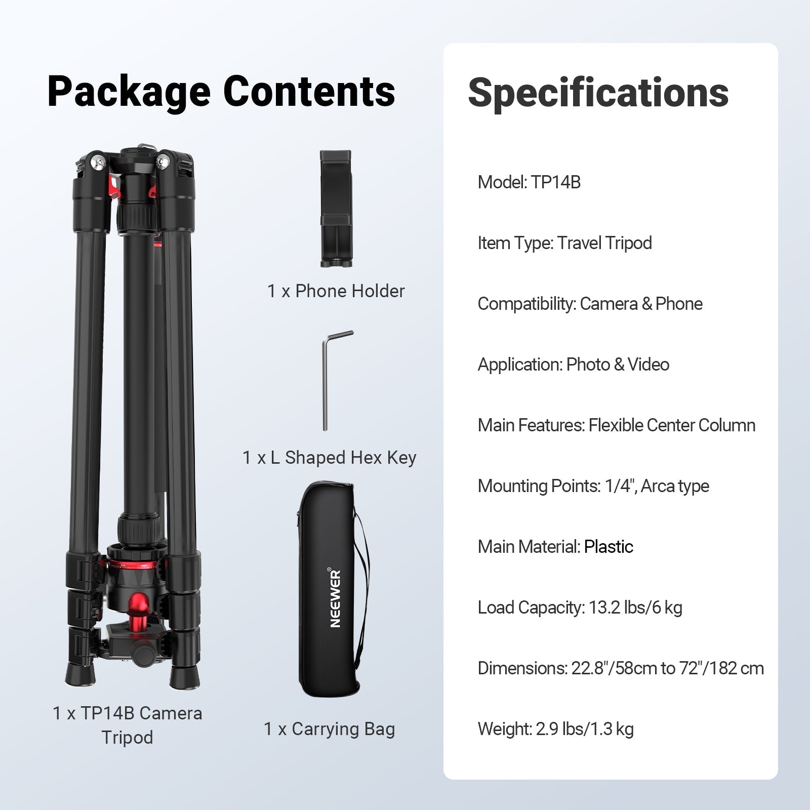 NEEWER BASICS TP14B 72"/ 182cm Travel Tripod Monopod