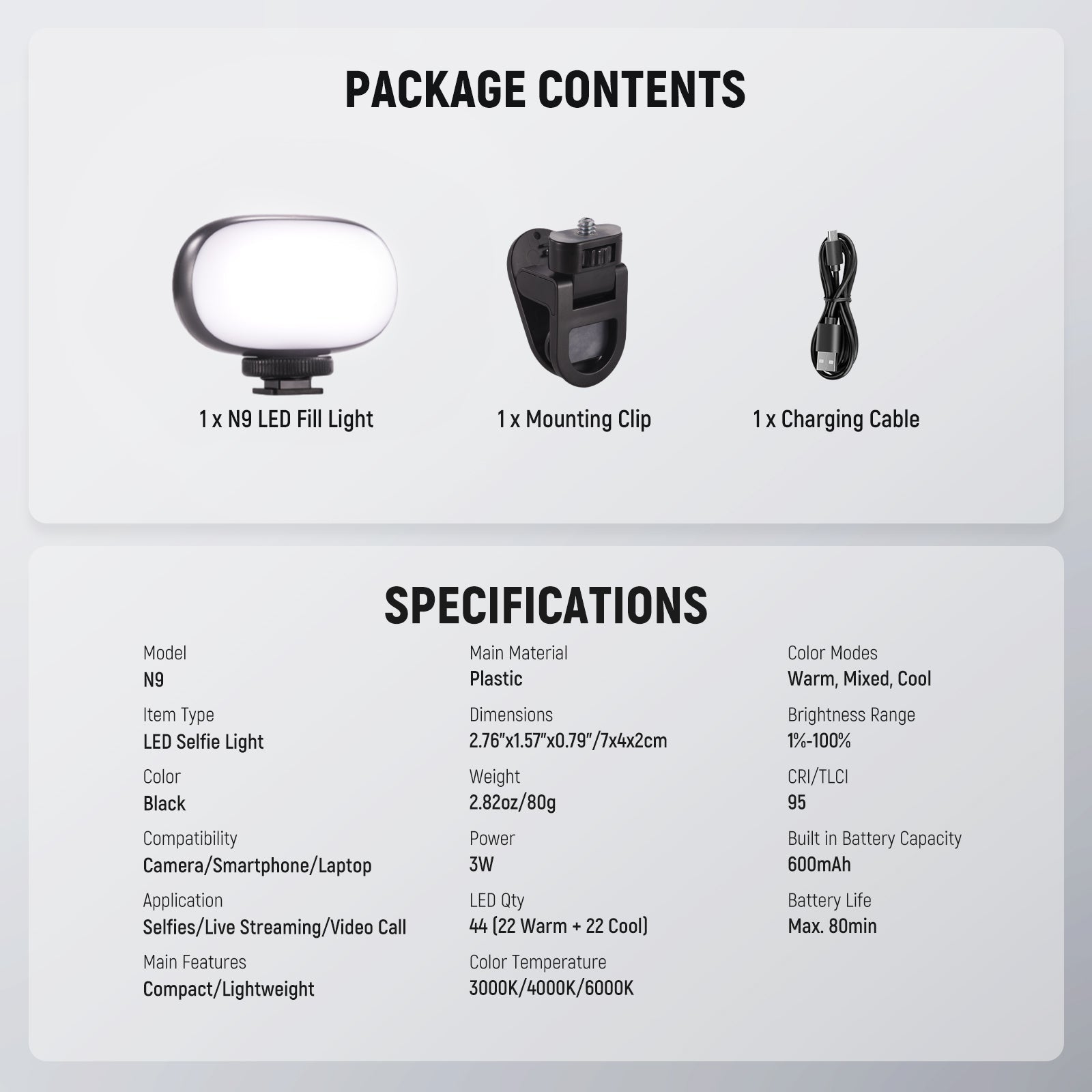 NEEWER BASICS N9 Clip on LED Selfie Light