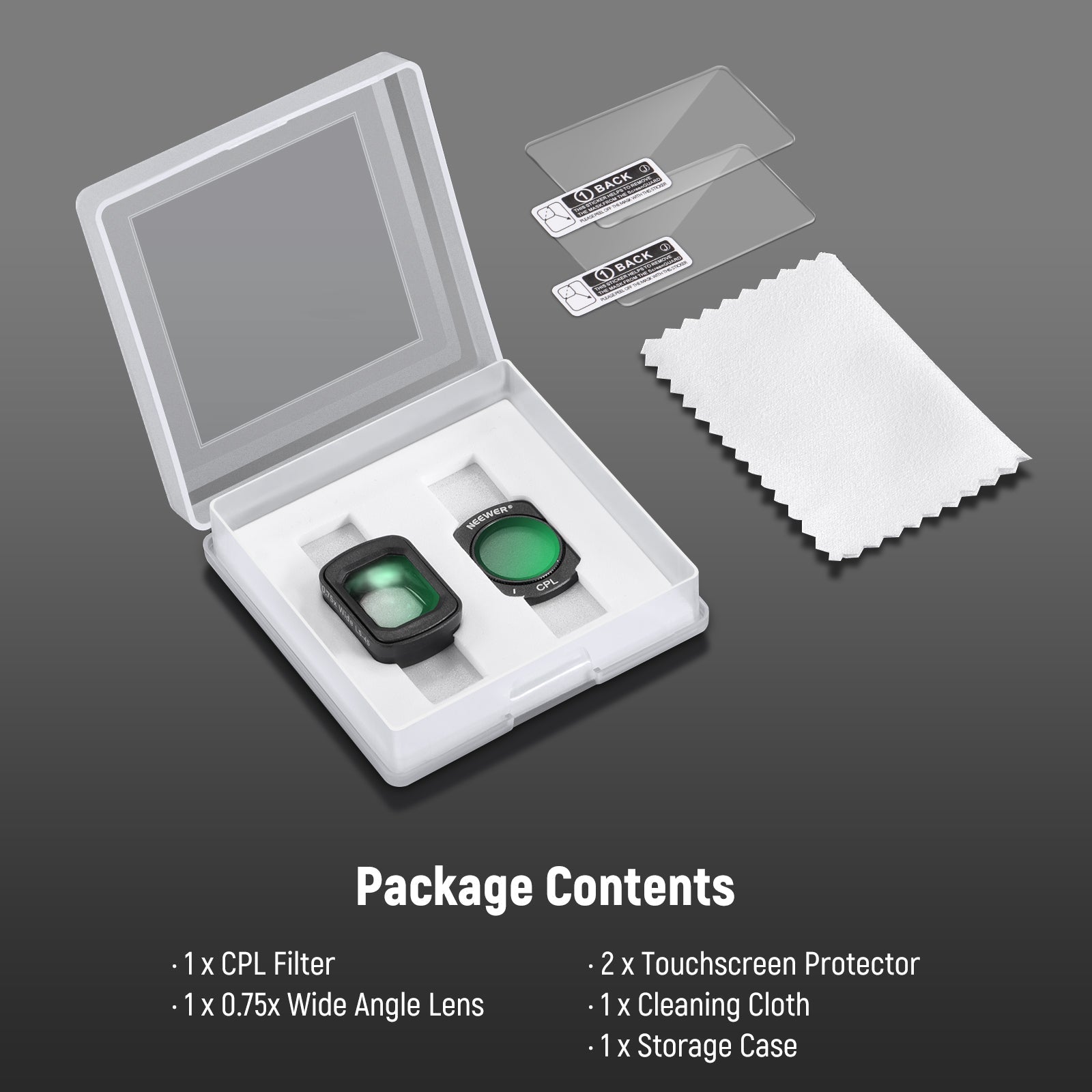 NEEWER FL-B29 2 Pack Filter Set with CPL Filter/0.75X Wide Angle For Pocket 3/Pocket 4 & Xtra Muse