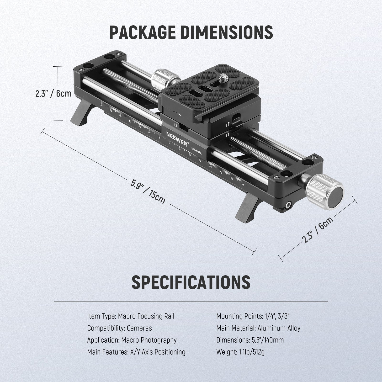 NEEWER GM-MP2 140mm Macro Focusing Rail Slider with 360° Rotation
