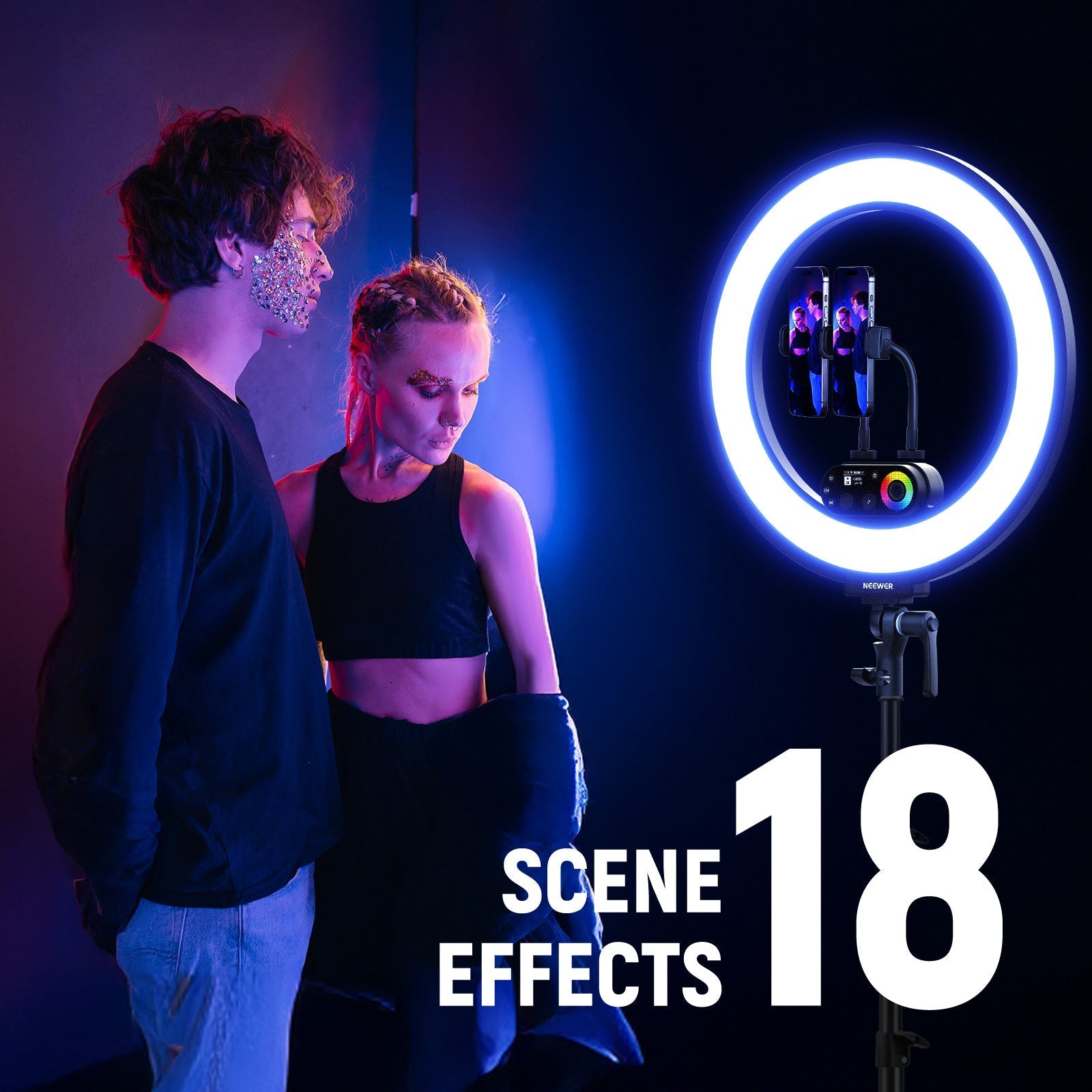 NEEWER RL45C 45W 18" Edge Lit RGB LED Ring Light Kit