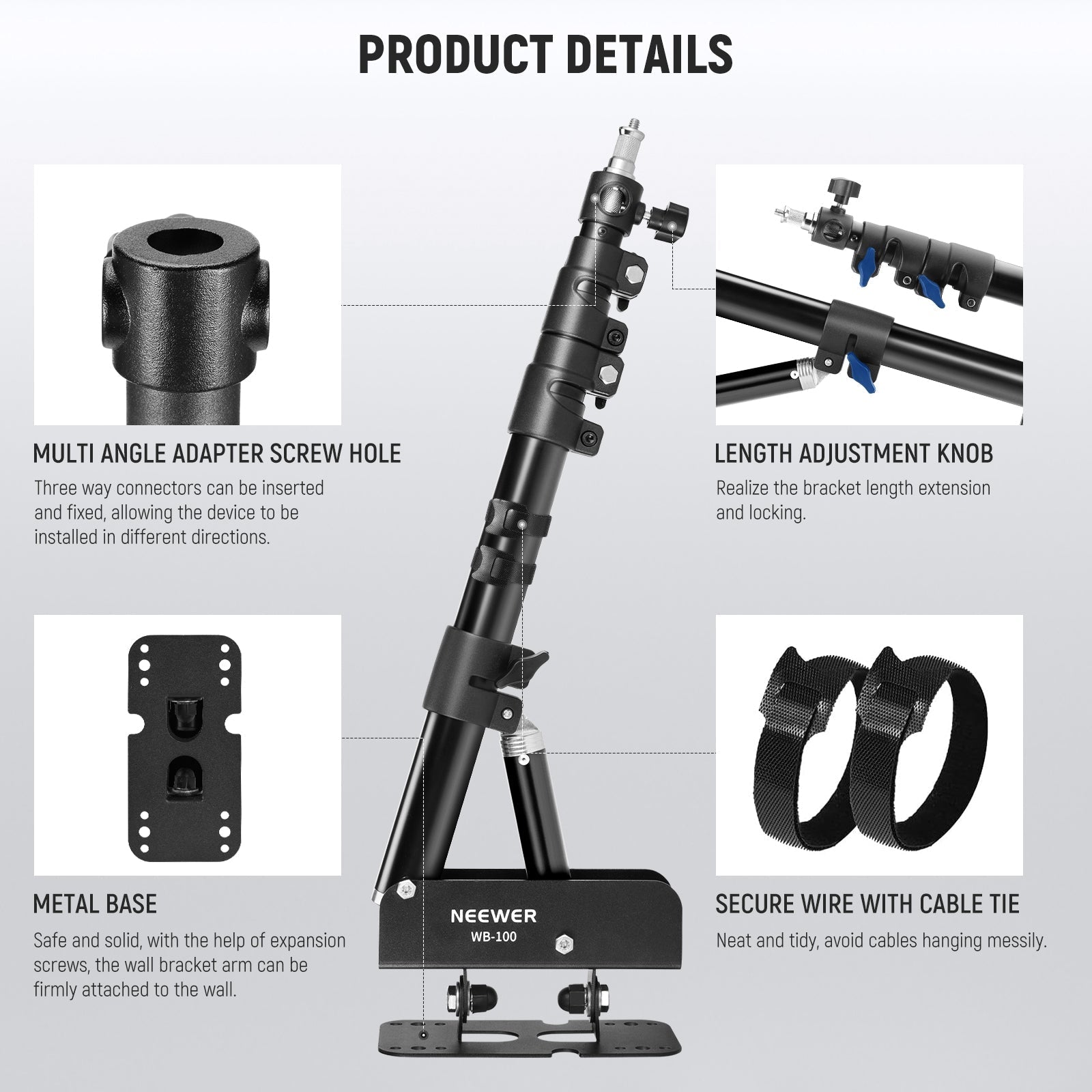 NEEWER WB-100 116cm Triangle Wall Mounting Boom Arm