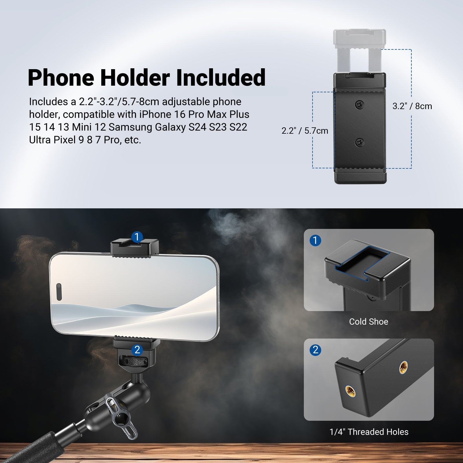 NEEWER UA057 22" Articulating Magic Arm with Super Clamp & Phone Holder