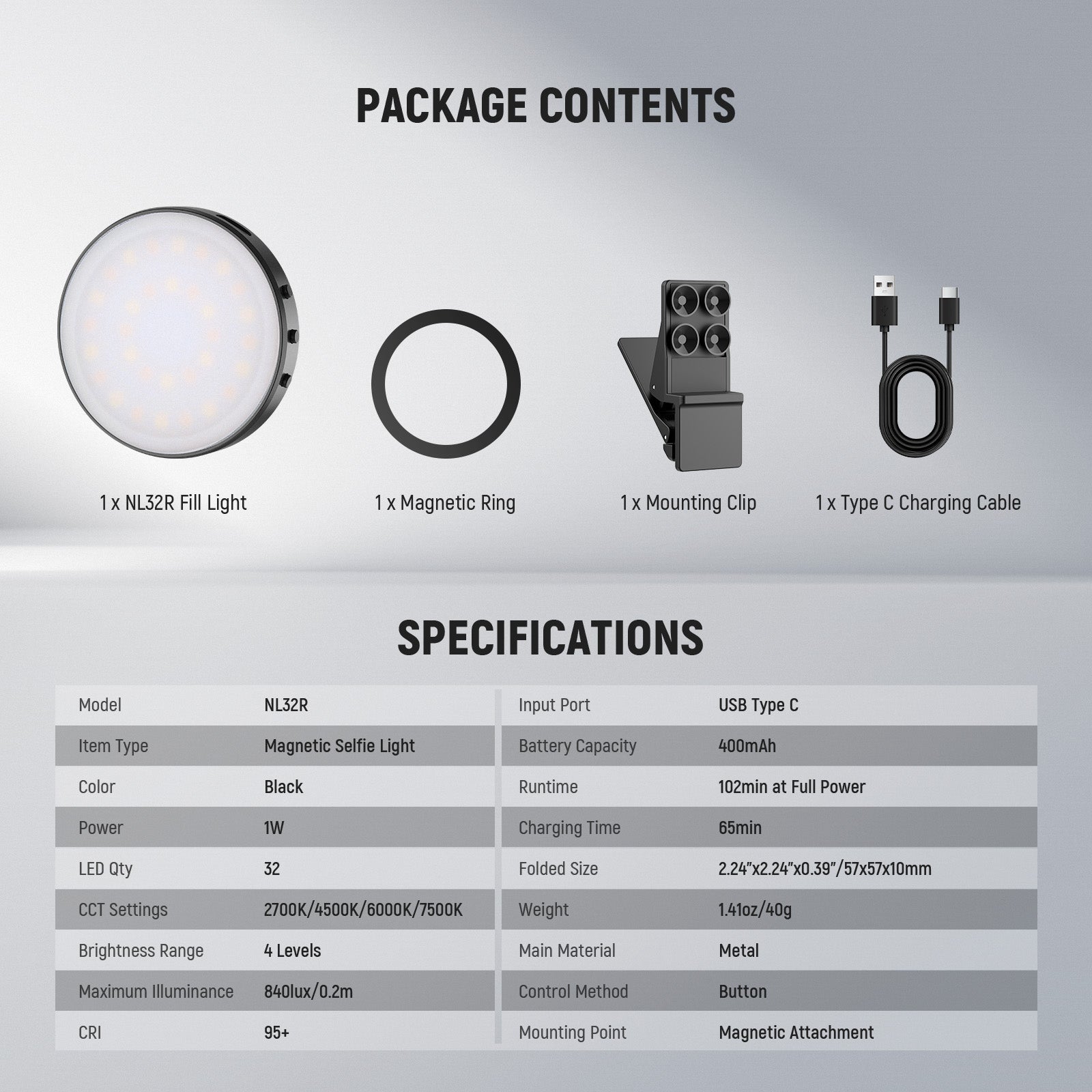 NEEWER ENTRY LEVEL VERSION NL32R Magnetic Selfie Light