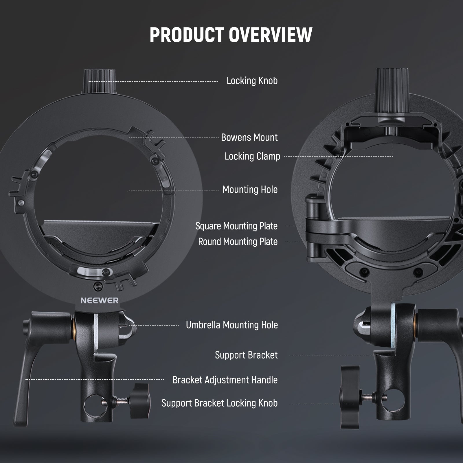 NEEWER CRB1 S Type Bowens Mount Bracket Holder for Round Square Head Flash