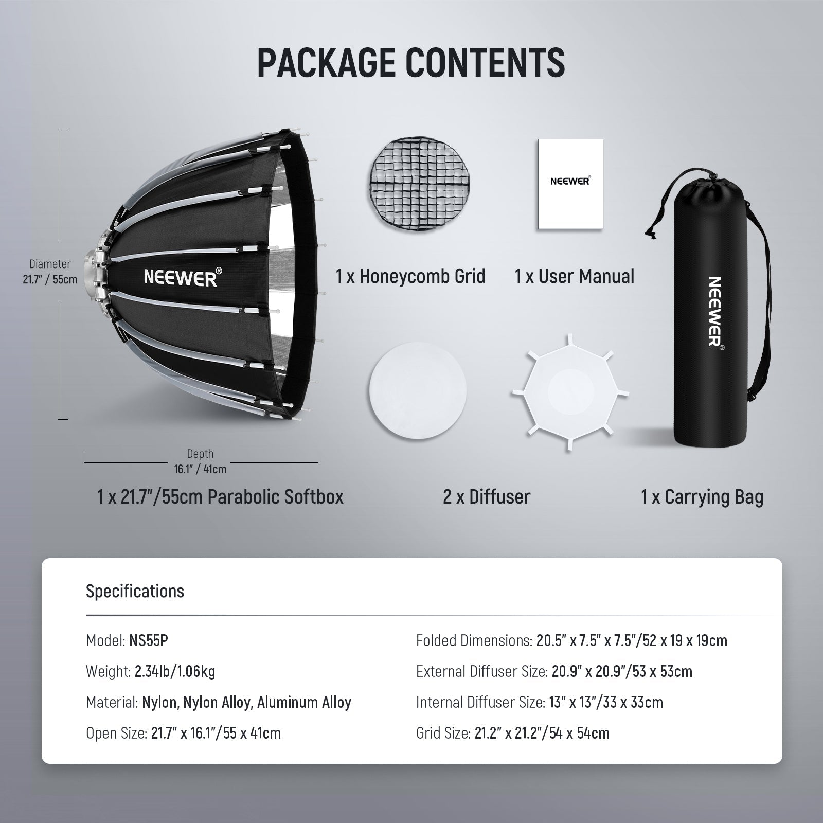 NEEWER NS55P/NS70P/NS90P/NS120P Parabolic Softbox
