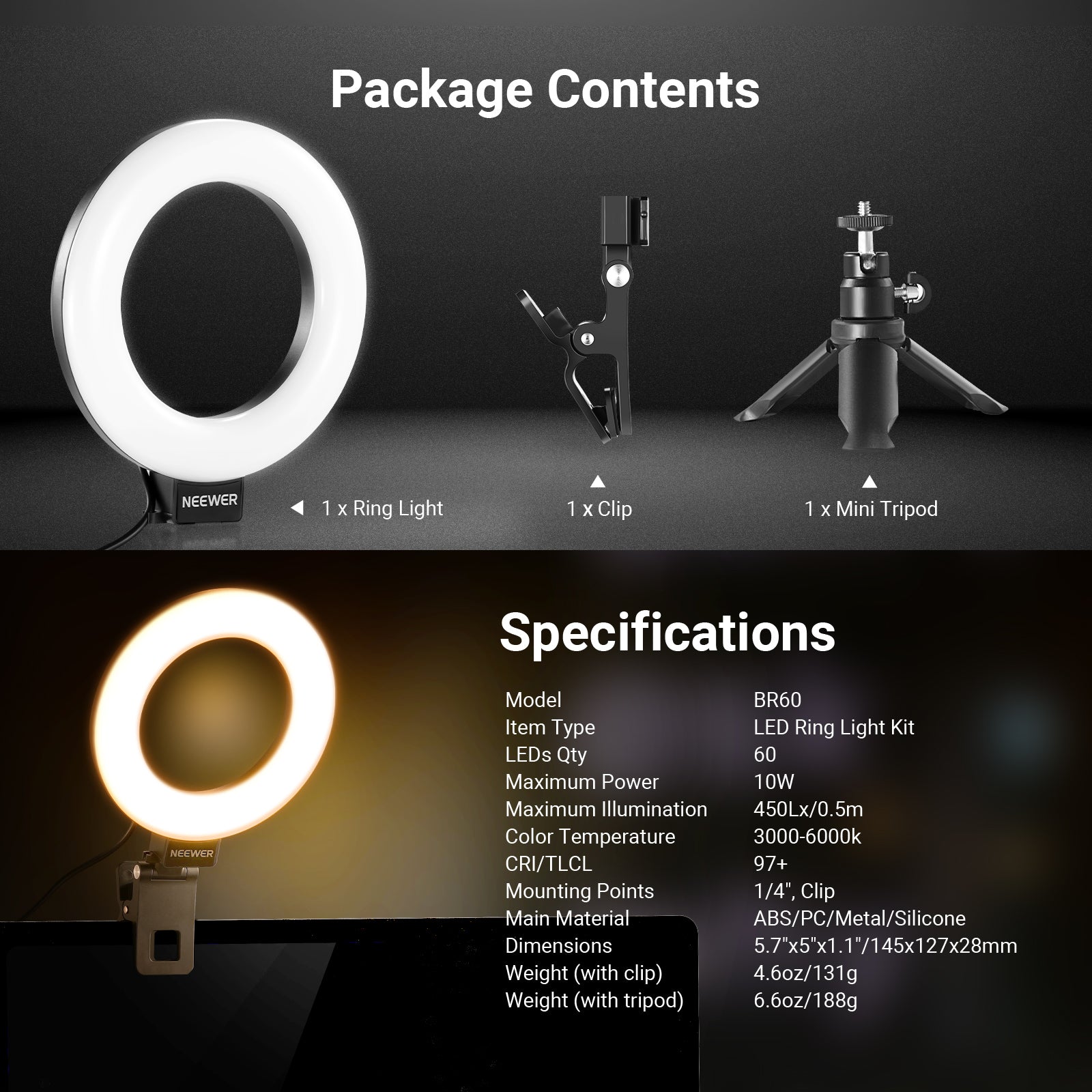 NEEWER BASICS BR60 5" Bi-Color Mini Ring Light