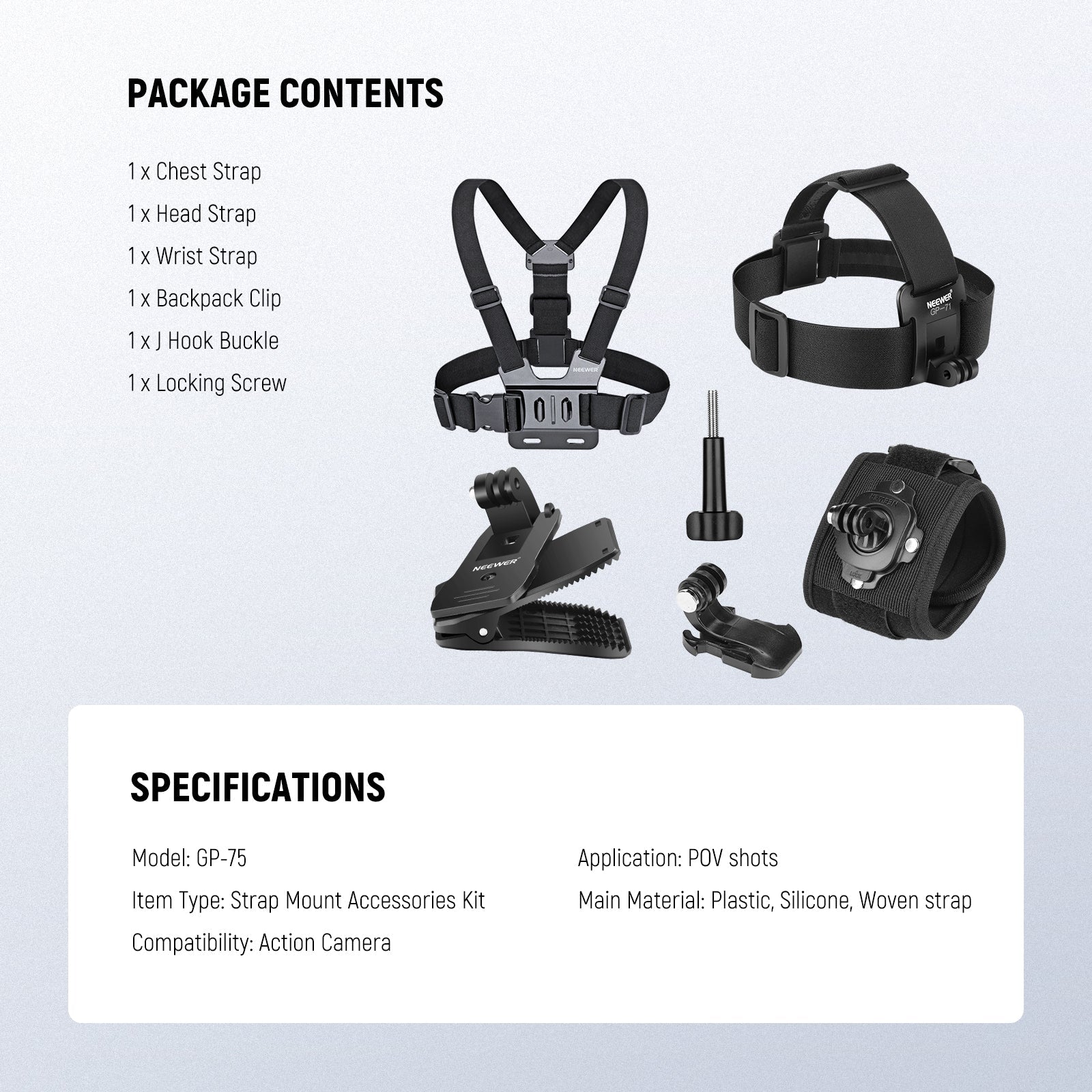 NEEWER GP-75 Accessories Kit For Action Camera