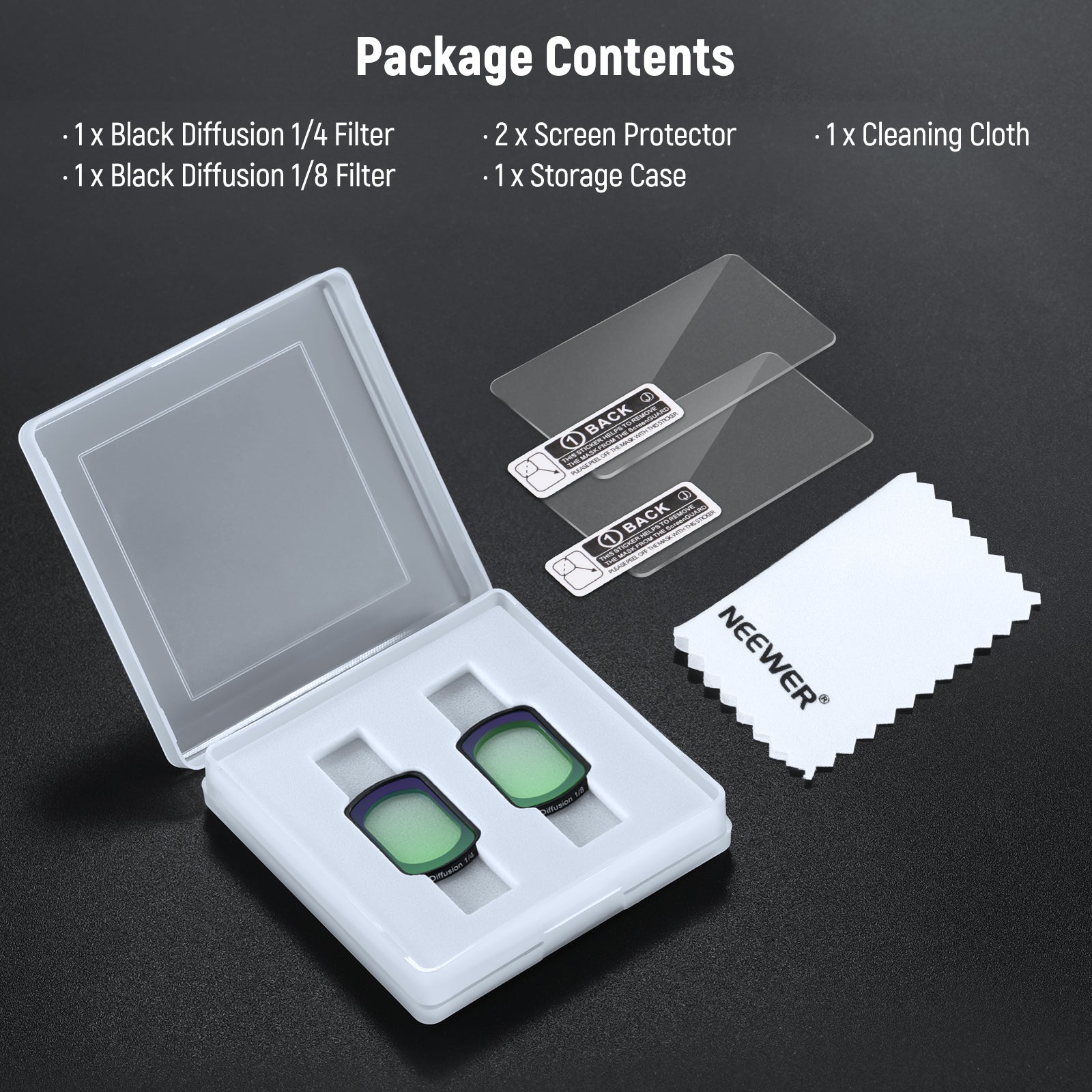 NEEWER FL-B11 2-Pack Magnetic Black Diffusion Filter Set for DJI Osmo Pocket 3 / Pocket 4 & Xtra Muse