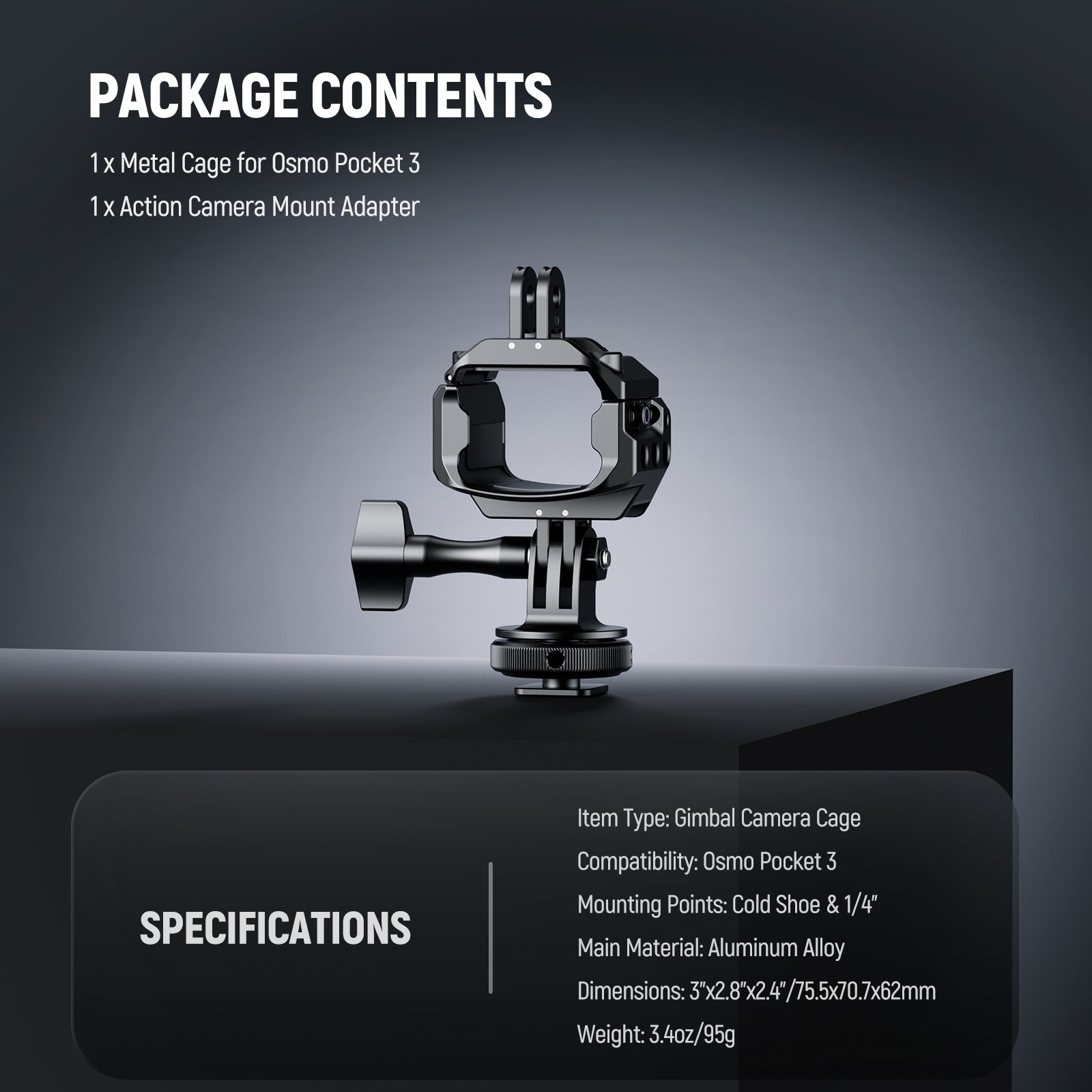 NEEWER AC009 Action Camera Metal Cage For DJI Osmo Pocket 3