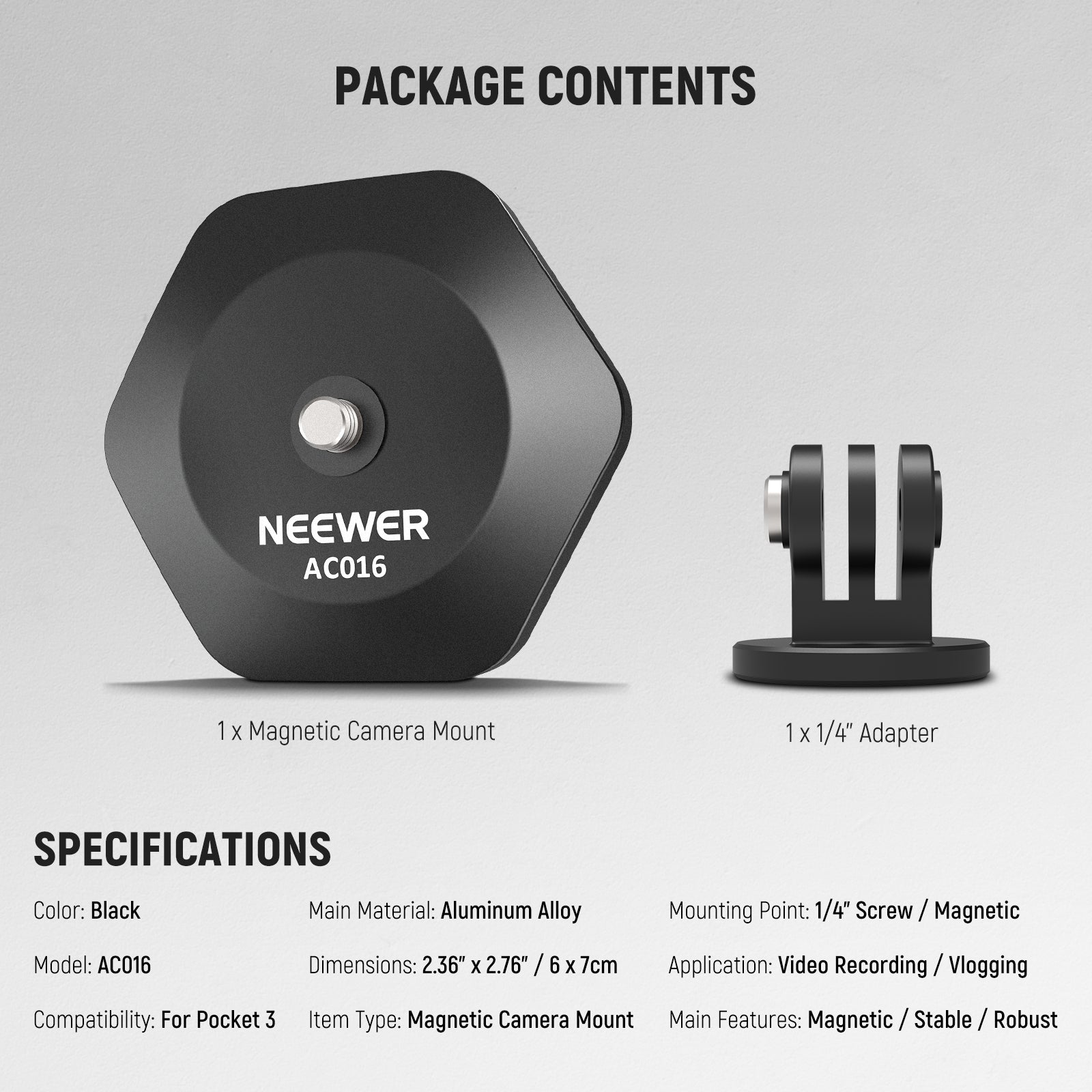 NEEWER AC016 Magnetic Camera Mount For DJI Osmo Pocket 3